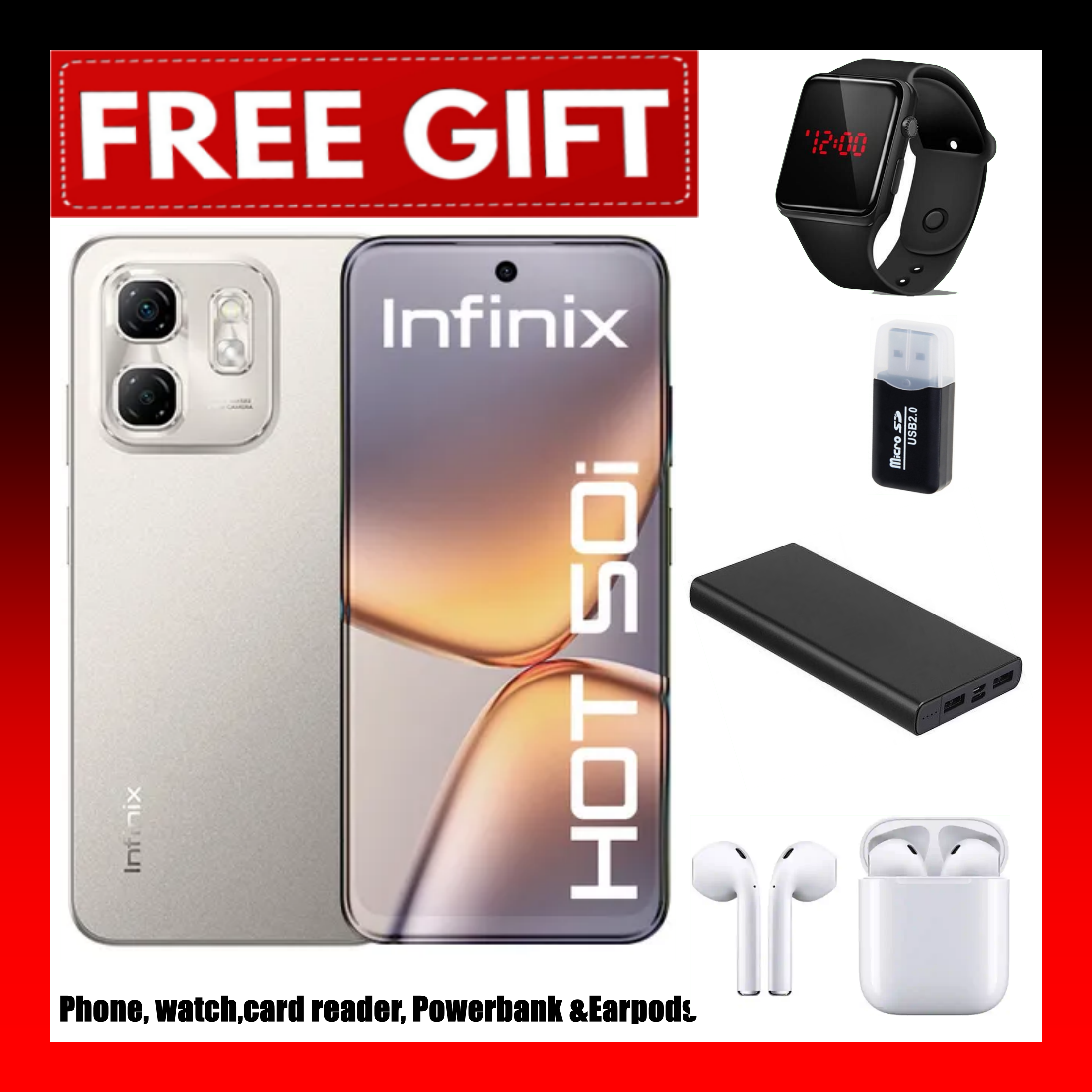FLASH SALE DEALS!!! INFINIX HOT 50i 6GB RAM+128GB ROM Storage 6.7" display,120Hz refresh rate,4G Dual Sim 18W Fast charge+5000mAh Battery, 48MP camera, Android 14 Smartphone + FREEBIES