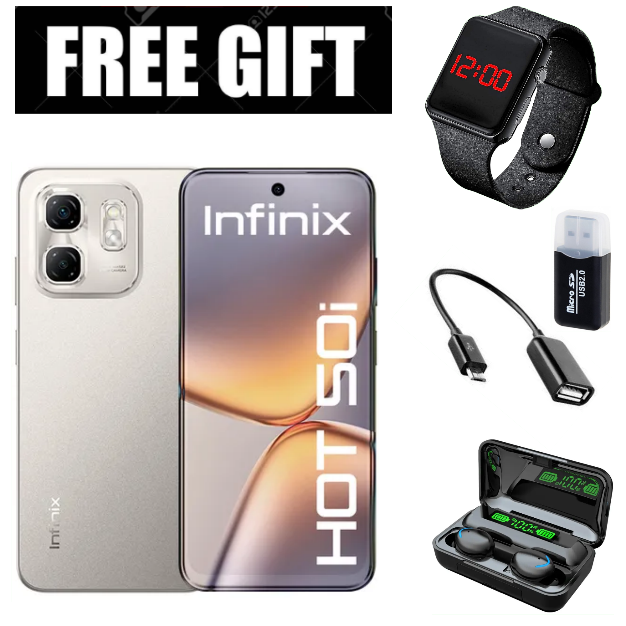 FLASH SALE DEALS!!! INFINIX HOT 50i 6GB RAM+128GB ROM Storage 6.7" display,120Hz refresh rate,4G Dual Sim 18W Fast charge+5000mAh Battery, 48MP camera, Android 14 Smartphone+FREE GIFTS