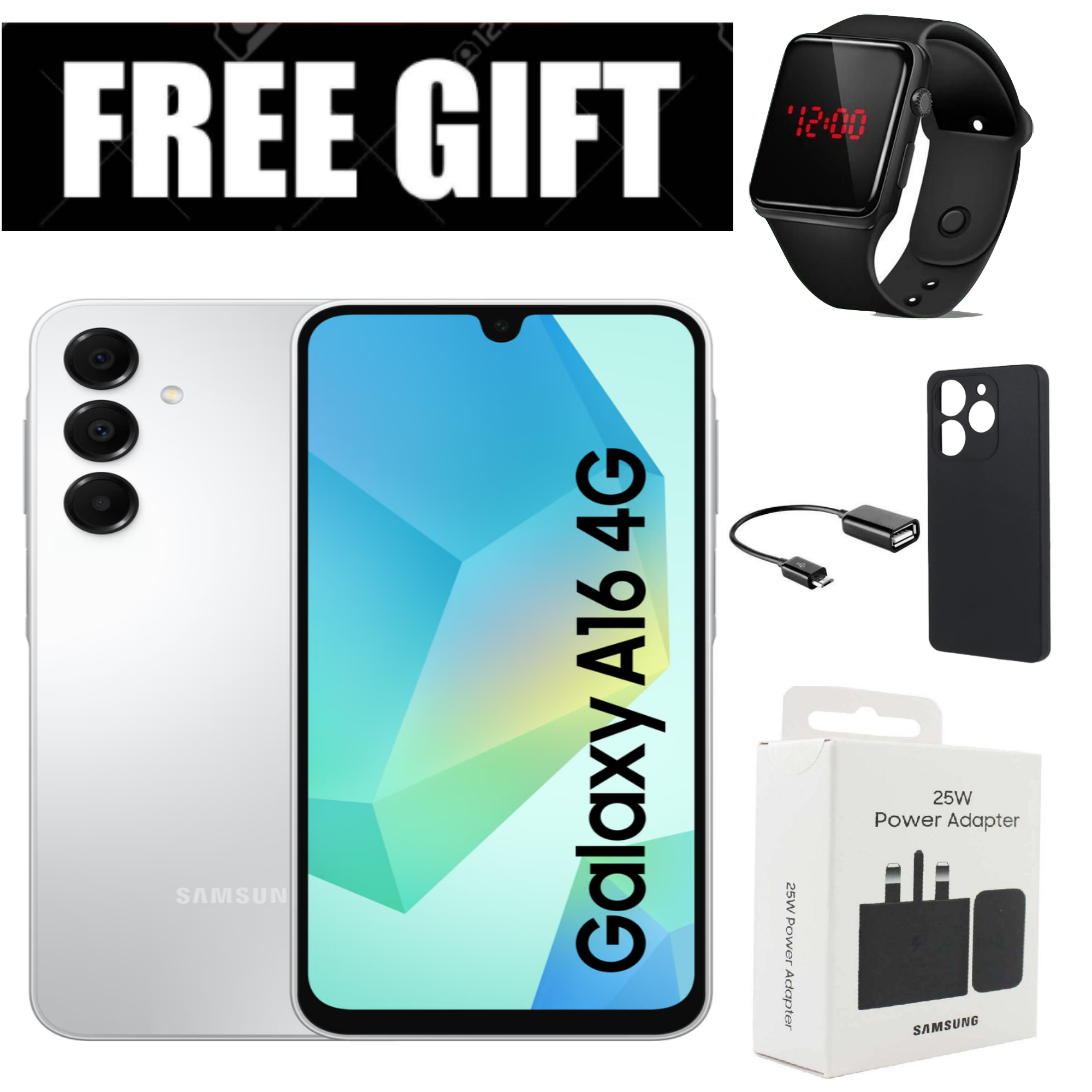 LIMITED TIME DEALS!!! BRAND NEW Galaxy A16, 6GB+ 128GB ROM 6.7" HD, Android 14, 4G, Bluetooth, 50MP-Camera, Battery-5000mah,(Dual Sim)-Smartphone+FREE CASE &ADAPTER