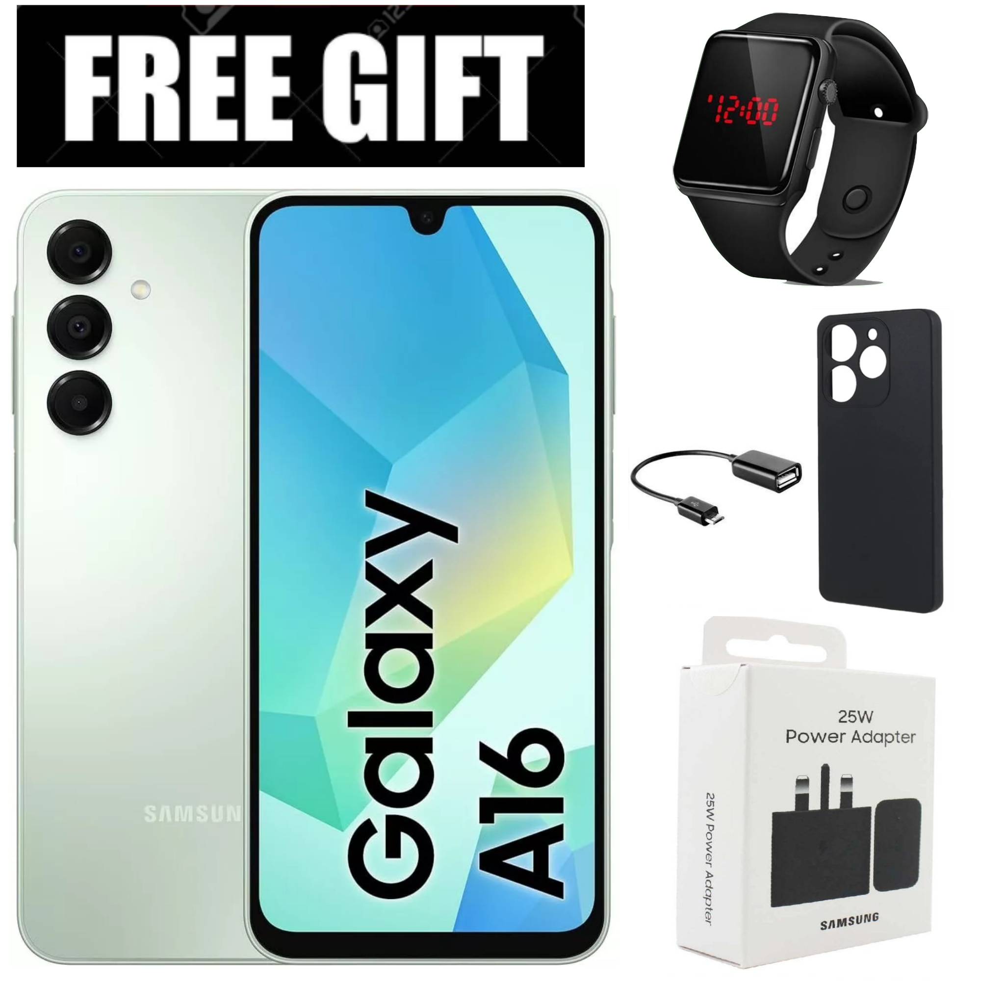 LIMITED OFFER!!! BRAND NEW Galaxy A16, 6GB+ 128GB ROM 6.7" HD, Android 14, 4G, Bluetooth, 50MP-Camera, Battery-5000mah,(Dual Sim)-Smartphone+ADAPTER