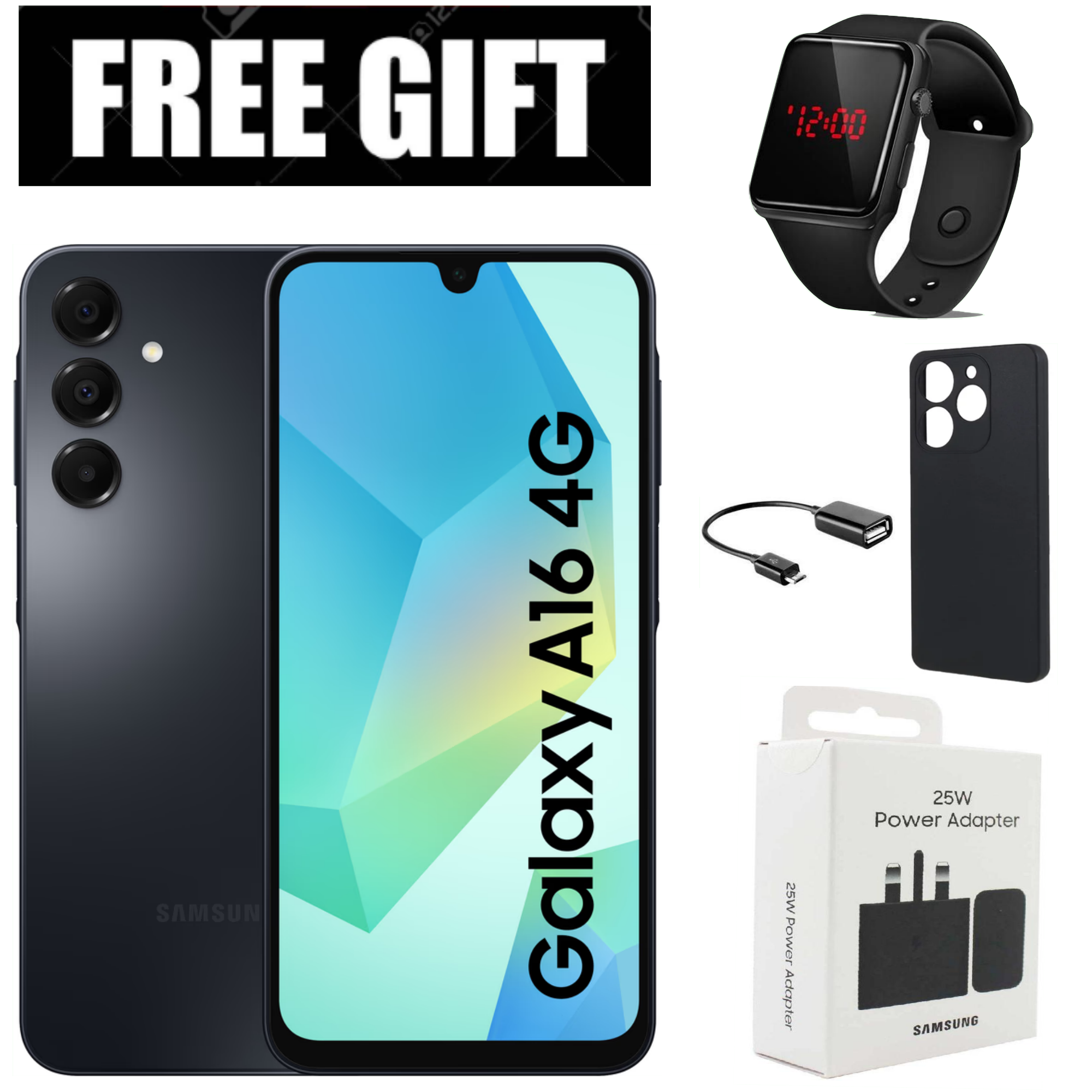 LIMITED OFFER!!! BRAND NEW Galaxy A16, 6GB+ 128GB ROM 6.7" HD, Android 14, 4G, Bluetooth, 50MP-Camera, Battery-5000mah,(Dual Sim)-Smartphone+ADAPTER