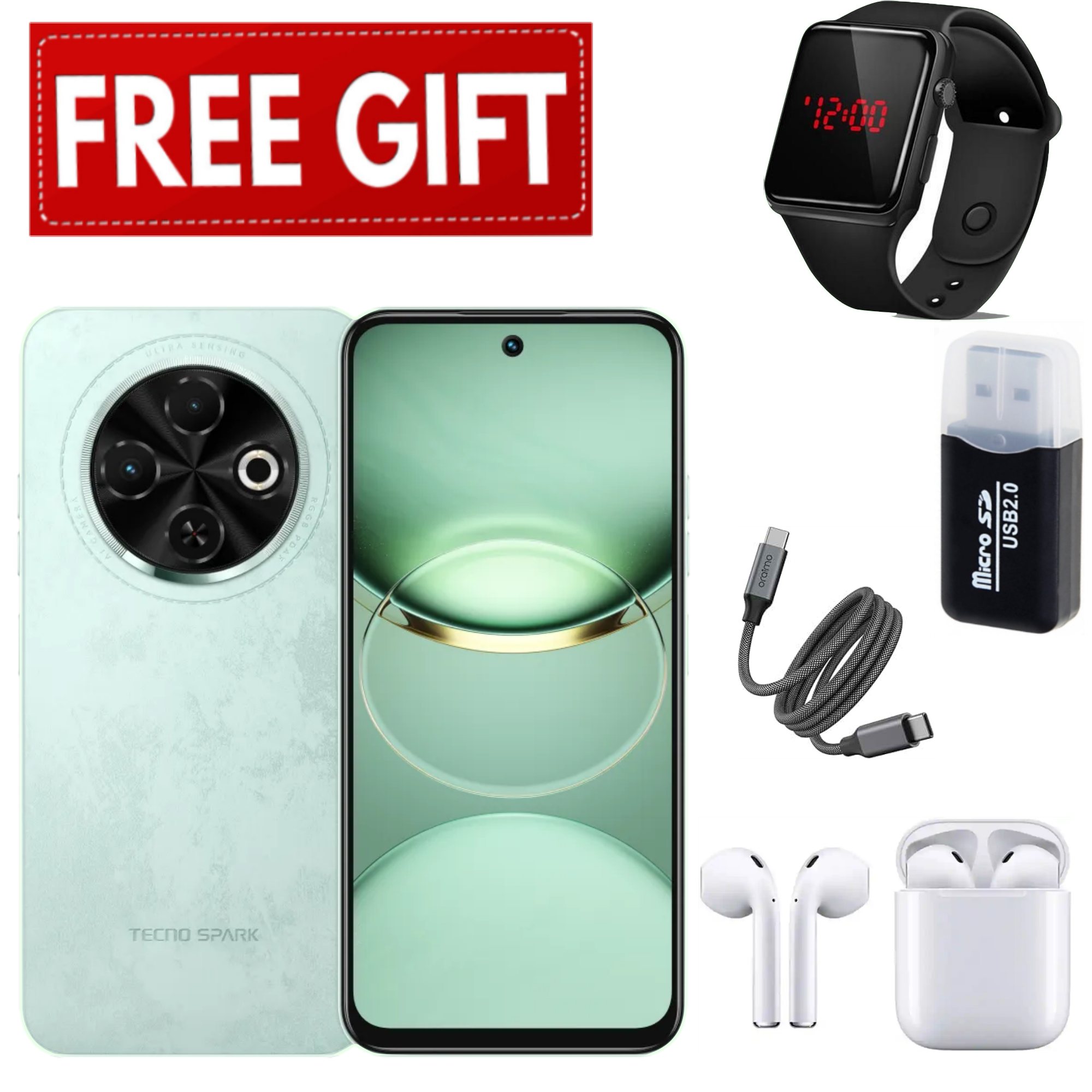 FLASH SALE DEALS!!!  TECNO SPARK 30C 128GB +8(4+4)GB 120Hz 6.6" Dynamic Port 50MP Dual Ultra Slim 5000mAh Dual SIM 4G side fingerprint Smart Phones+ LEDwatch+Card reader+ Cable+ Earpods
