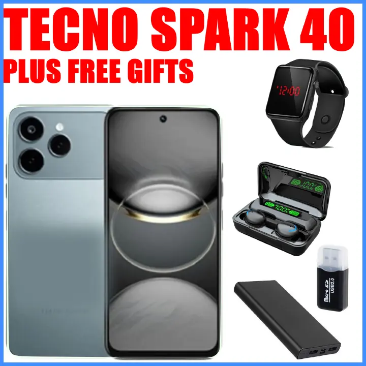 [NEW ARRIVAL]  Tecno Spark 40 6.67" IPS LCD Screen, 128GB ROM, Upto 8GB(4+4)GB RAM, 5200mAh Battery, Android 14, 50MP Rear & 8MP Front Camera, Fingerprint (Side-Mounted) - Smartphones+FREE GIFTS