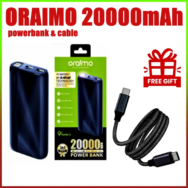 DISCOUNTED OFFER!! Oraimo Powerbank -10000mAh/20000mAh,  Fast Charging, Slim & Portable, , Type-C/Micro USB Charging, Overcharge Protection - Power Banks+Free cable