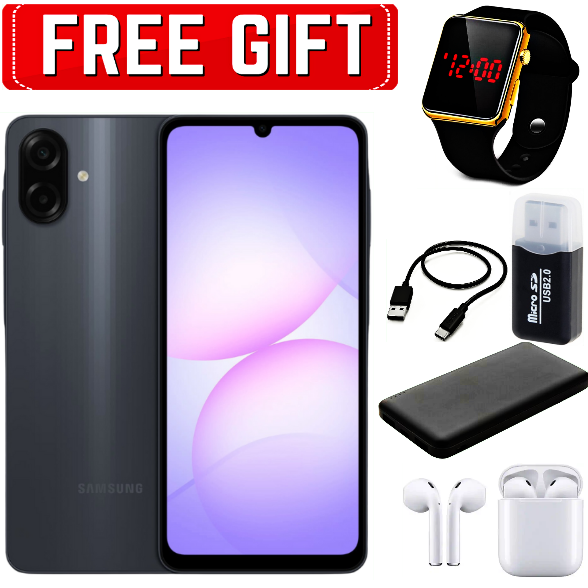 [NEW ARRIVALS] Samsung Galaxy A07 6.7" PLS LCD Screen, 4GB RAM+64GB ROM, 5000mAh Battery, 50MP Rear & 8MP Front Camera, Android 15, Dual SIM, Side Fingerprint -Smartphones+FREE GIFTS