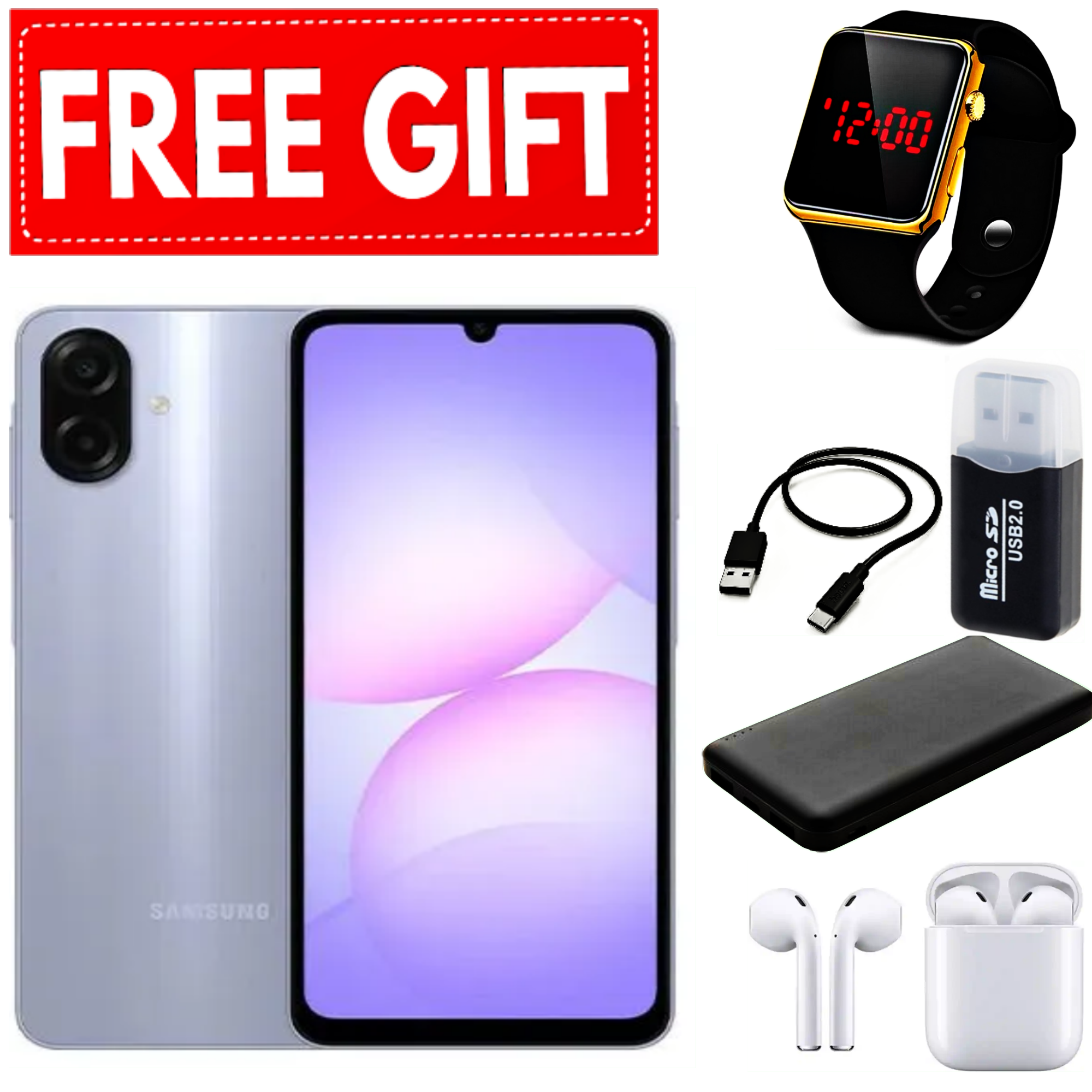 [NEW ARRIVALS] Samsung Galaxy A07 6.7" PLS LCD Screen, 4GB RAM+128GB ROM, 5000mAh Battery, 50MP Rear & 8MP Front Camera, Android 15, Dual SIM, Side Fingerprint -Smartphones+FREE GIFTS