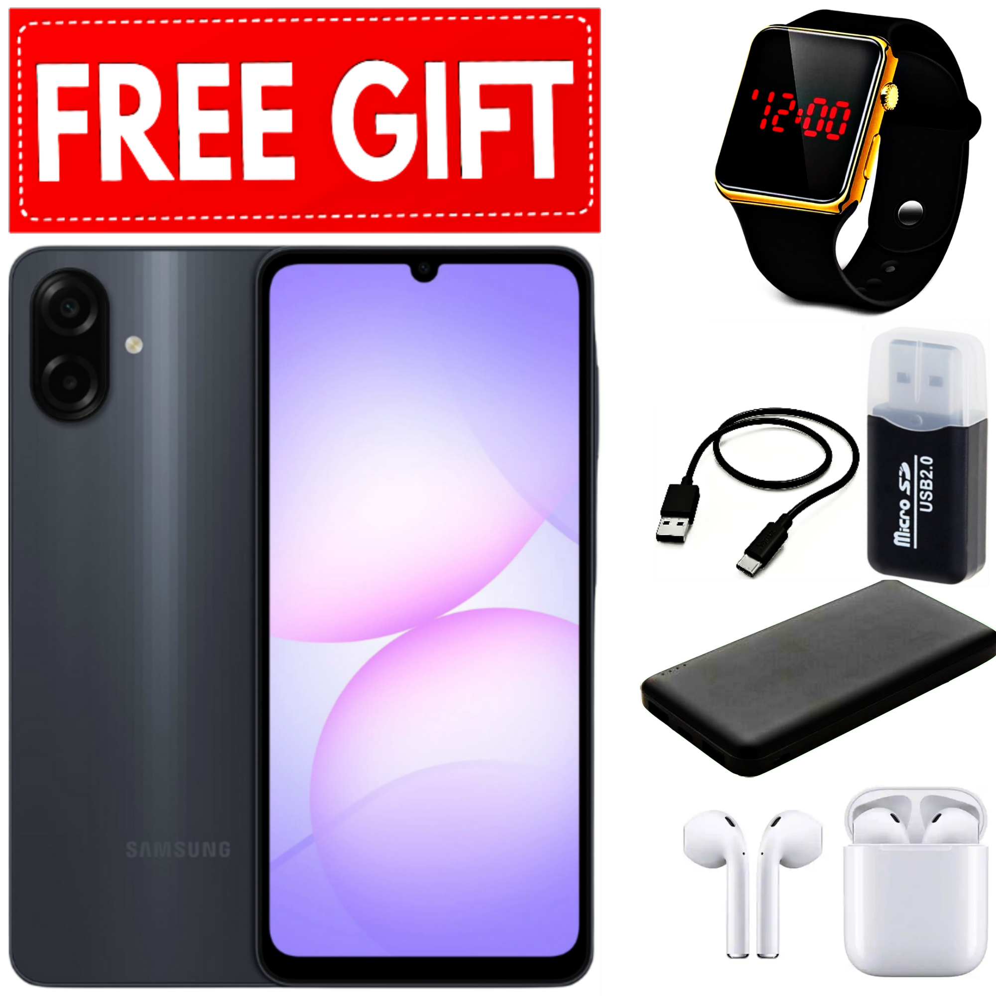 [NEW ARRIVALS] Samsung Galaxy A07 6.7" PLS LCD Screen, 4GB RAM+128GB ROM, 5000mAh Battery, 50MP Rear & 8MP Front Camera, Android 15, Dual SIM, Side Fingerprint -Smartphones+FREE GIFTS