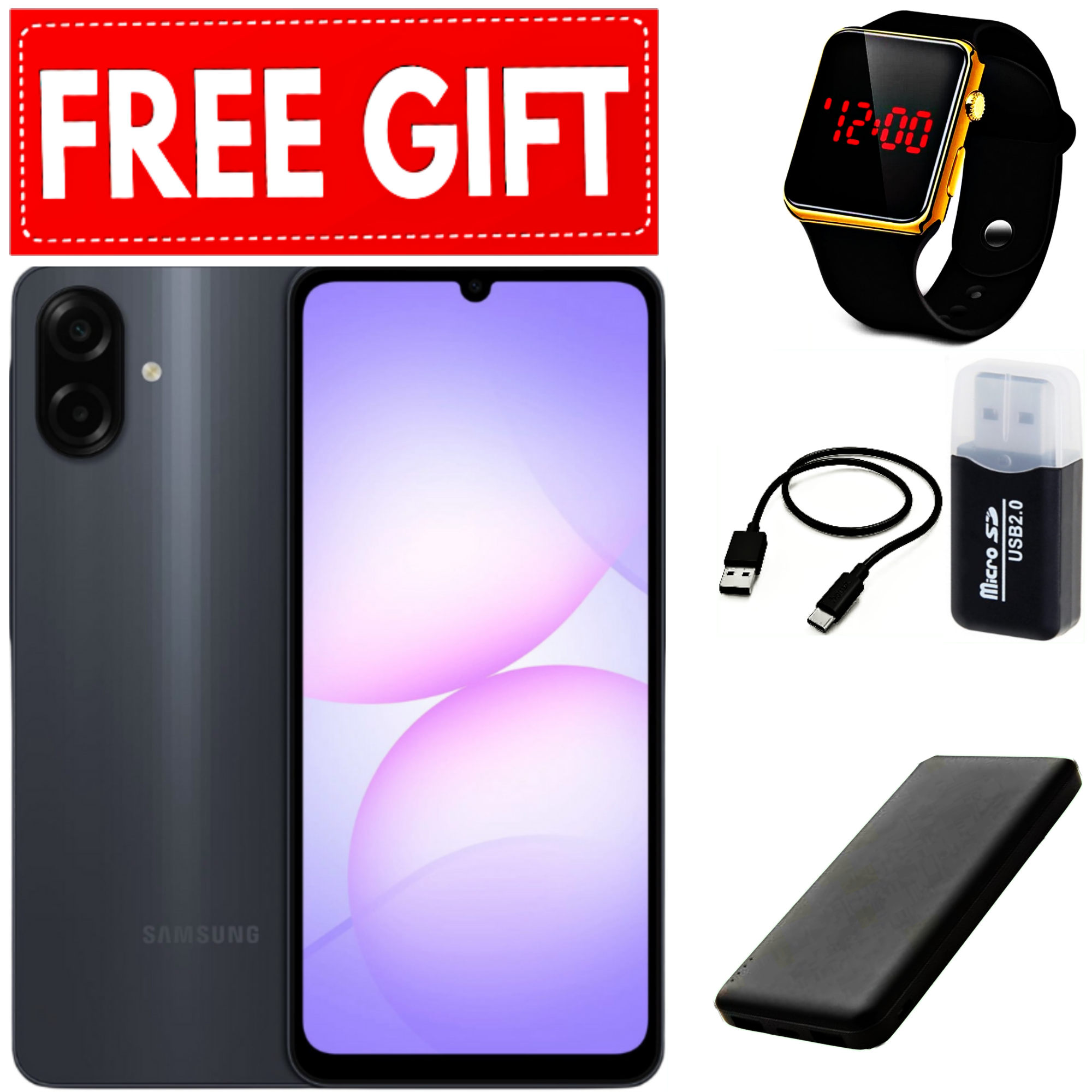 [NEW ARRIVALS] Samsung Galaxy A07 6.7" PLS LCD Screen, 4GB RAM+128GB ROM, 5000mAh Battery, 50MP Rear & 8MP Front Camera, Android 15, Dual SIM, Side Fingerprint -Smartphones+FREE GIFTS