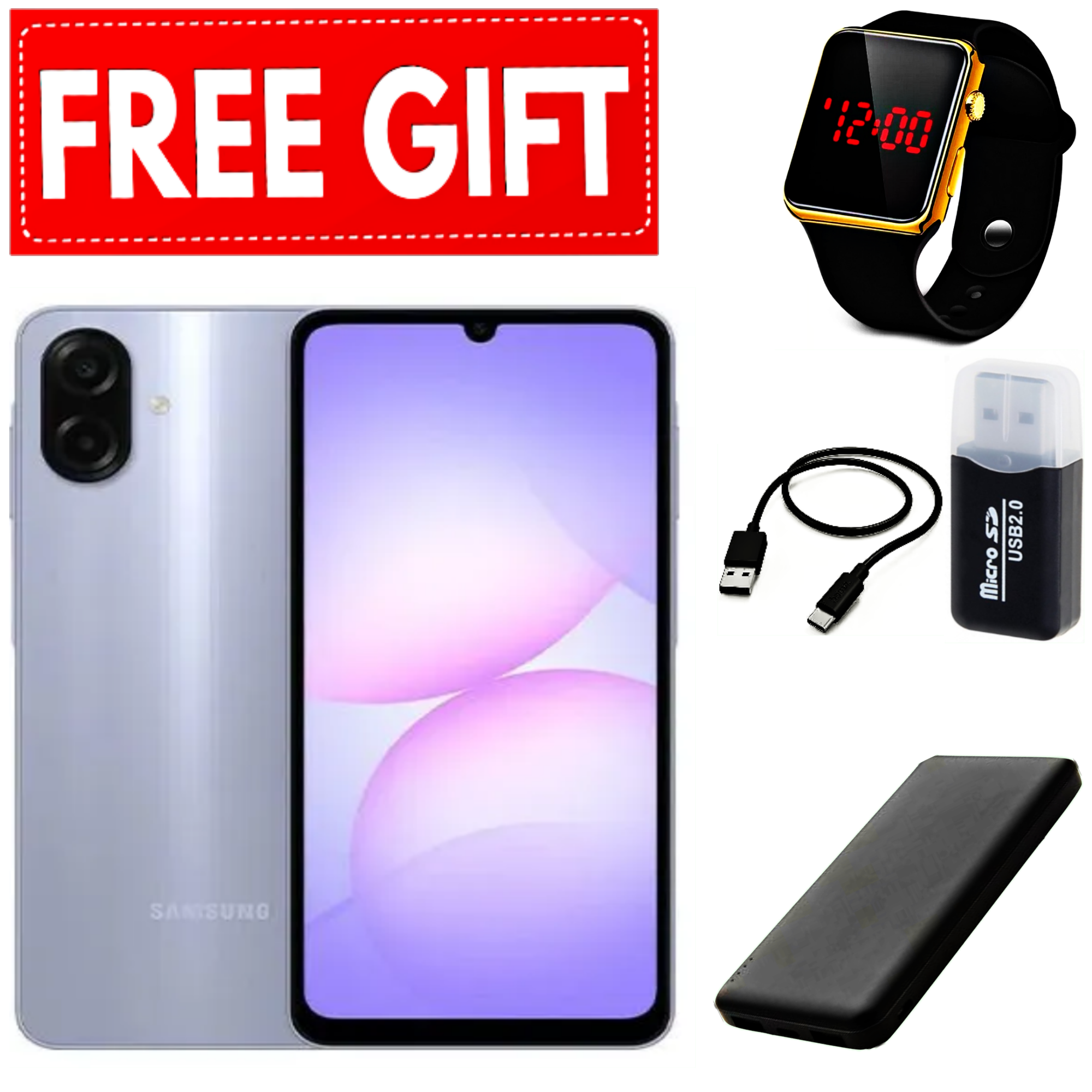 [NEW ARRIVALS] Samsung Galaxy A07 6.7" PLS LCD Screen, 4GB RAM+128GB ROM, 5000mAh Battery, 50MP Rear & 8MP Front Camera, Android 15, Dual SIM, Side Fingerprint -Smartphones+FREE GIFTS