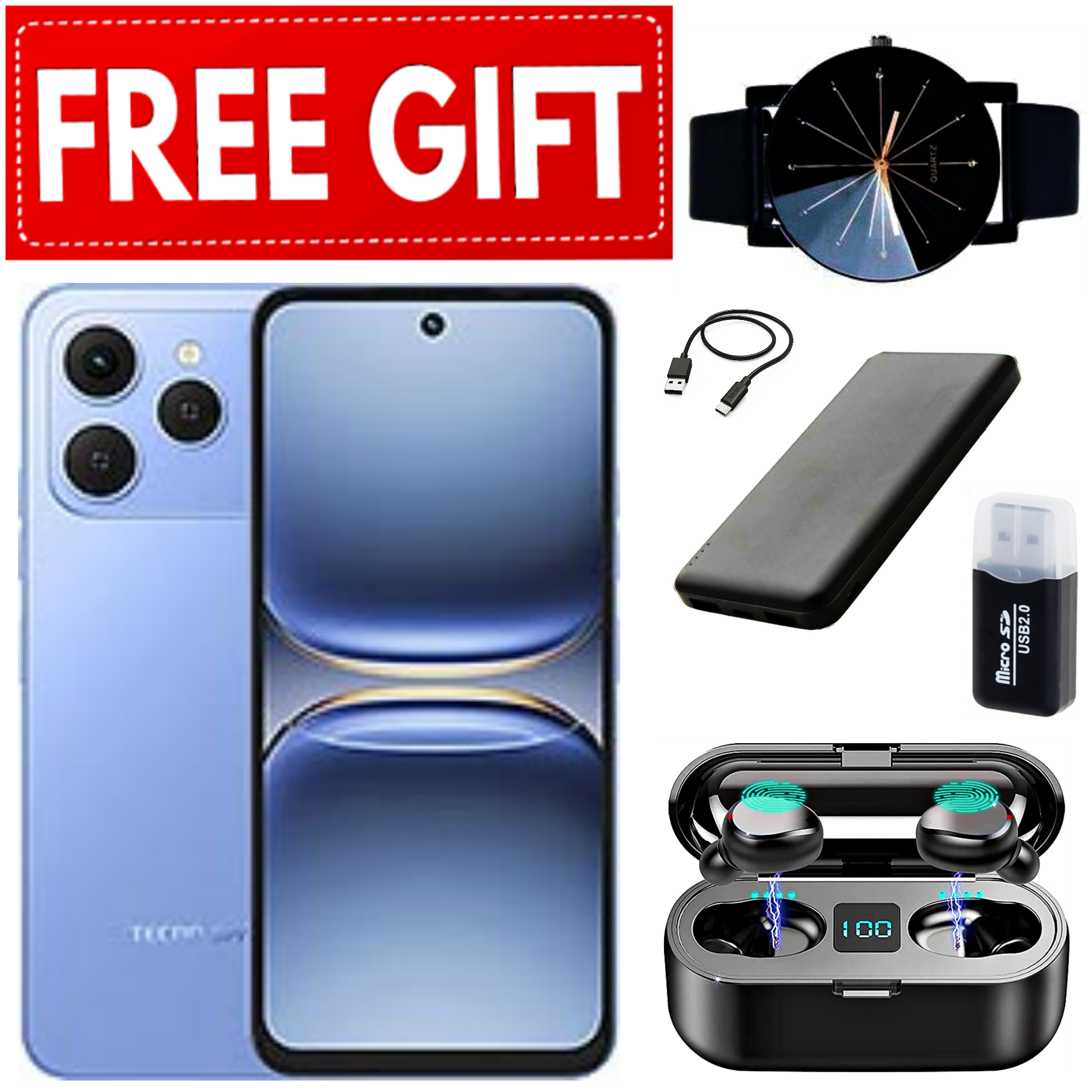 [NEW ARRIVAL]  Tecno Spark 40 6.67" IPS LCD Screen, 128GB/256GB ROM, Upto 8GB/16GB RAM, 5200mAh Battery, Android 14, 50MP Rear & 8MP Front Camera, Fingerprint (Side-Mounted) - Smartphones+FREE GIFTS