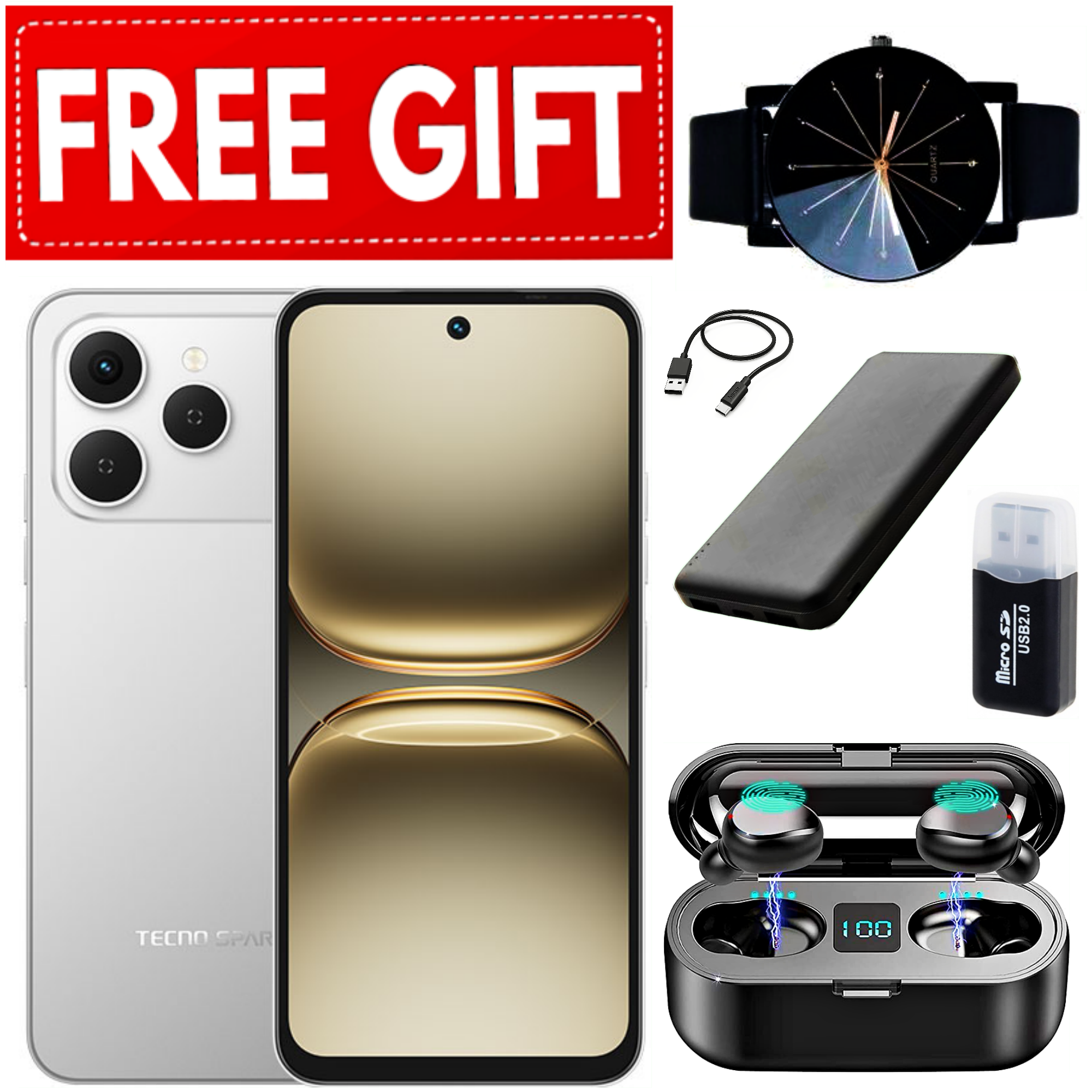 [NEW ARRIVAL]  Tecno Spark 40 6.67" IPS LCD Screen, 128GB/256GB ROM, Upto 8GB/16GB RAM, 5200mAh Battery, Android 14, 50MP Rear & 8MP Front Camera, Fingerprint (Side-Mounted) - Smartphones+FREE GIFTS