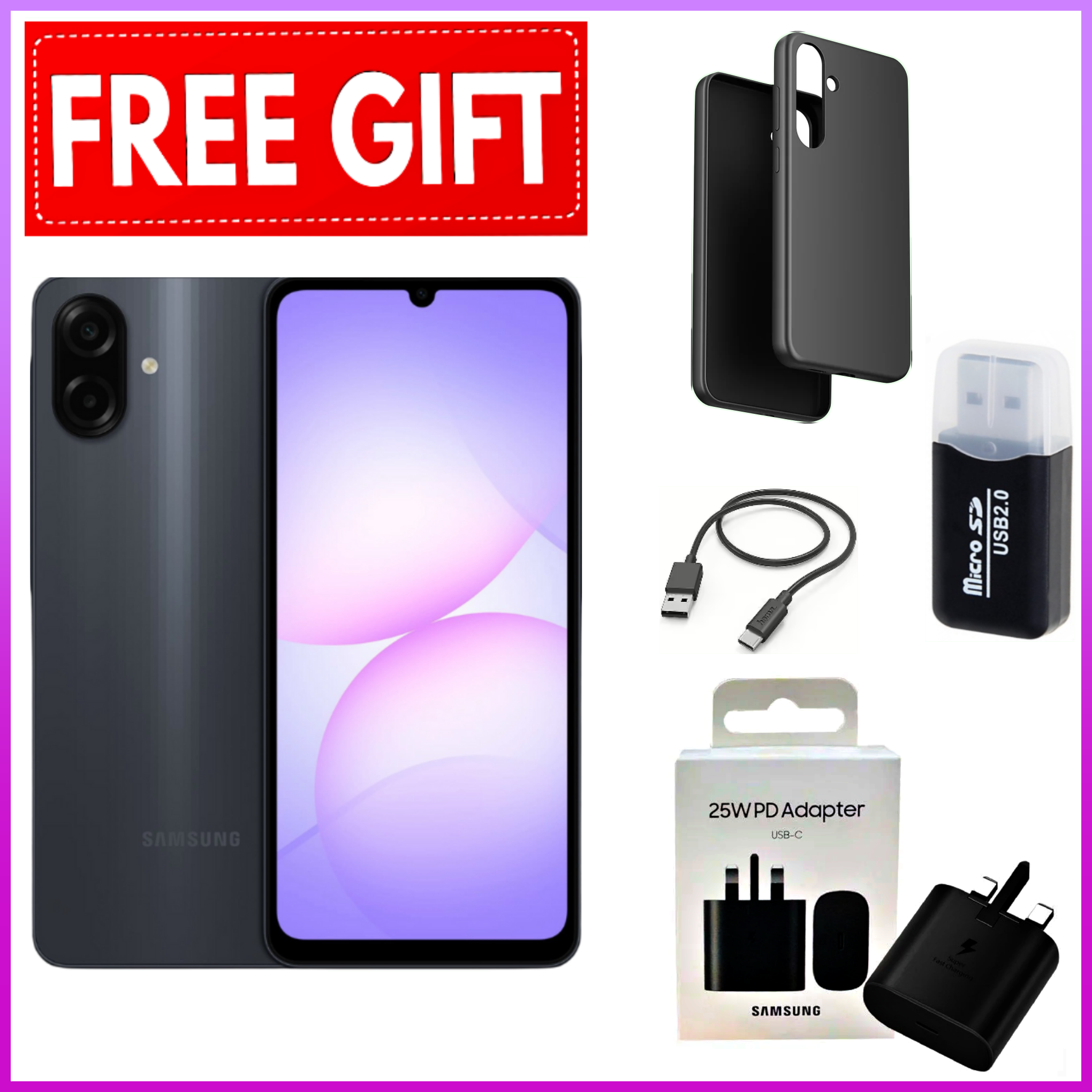 DISCOUNTED OFFERS!! BRAND NEW Samsung Galaxy A07 6.7" PLS LCD Screen, 4GB RAM+64GB ROM, 5000mAh Battery, 50MP Rear & 8MP Front Camera, Android 15, Dual SIM, Side Fingerprint -Smartphones+FREEBIES