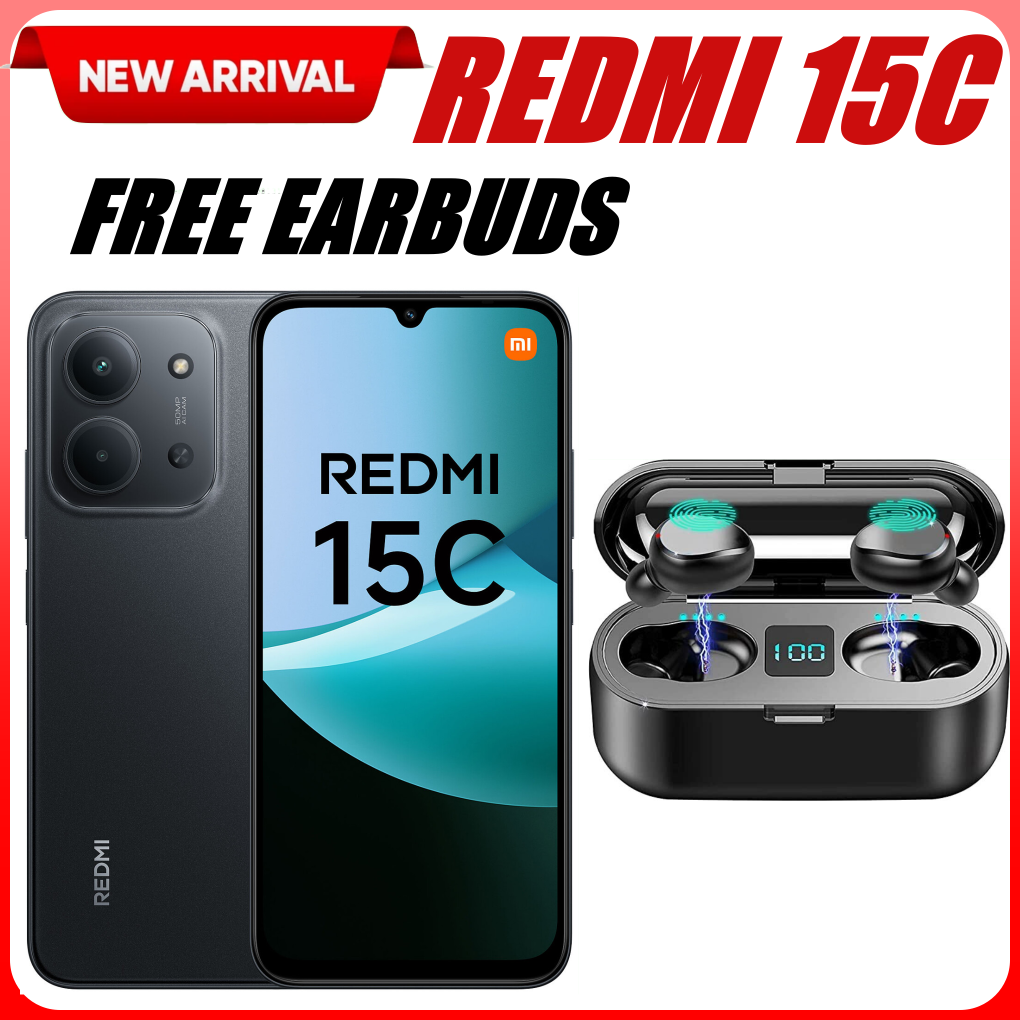 DISCOUNTED DEALS!!! REDMI 15C 128GB ROM 8(4+4)GB RAM 6.9'' LCD 50MP Main Camera 8MP selfie camera 6000mAh 33W  Charger Android 15 Xiaomi Hyper OS 2 Mediatek Side Fingerprint -Smartphones+FREE EARBUDS