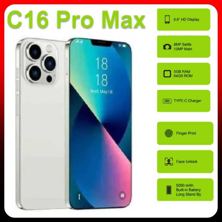 NEW ARRIVAL DEALS!!! Corn C16 Pro Max 6.6" Screen 64GB ROM+5GB (2+3 expanded)GB RAM, 5000mAh Battery, 13MP main & 8MP selfie camera, Finegrprint+Face Unlock, Android 12, Type C Chargers - Smartphones