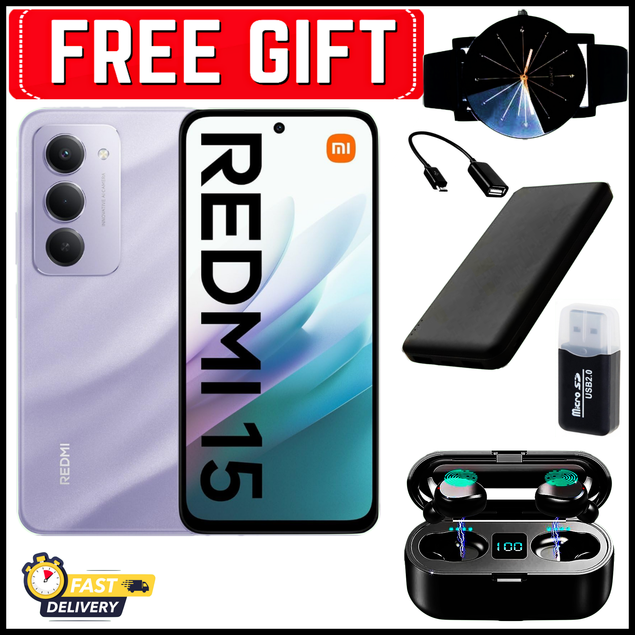 [NEW ARRIVALS] Redmi 15 6.88" IPS LCD Screen, 4GB RAM+128GB ROM, 7000 mAh Battery, 50MP Triple Rear & 8MP Front Cameras, Android 15, Dual SIM, Side Fingerprint -Smartphones+FREE GIFTS