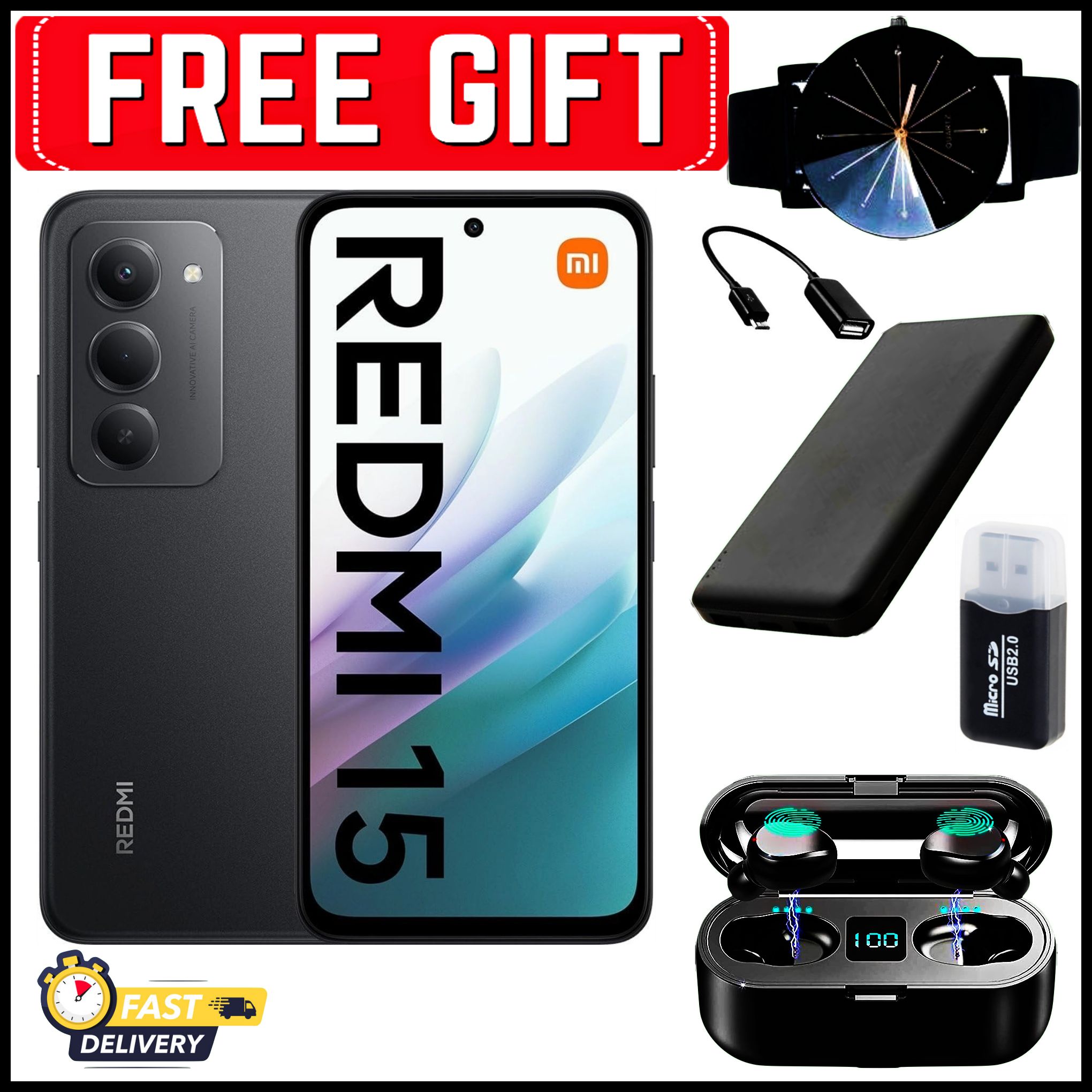 [NEW ARRIVALS] Redmi 15 6.88" IPS LCD Screen, 4GB RAM+128GB ROM, 7000 mAh Battery, 50MP Triple Rear & 8MP Front Cameras, Android 15, Dual SIM, Side Fingerprint -Smartphones+FREE GIFTS