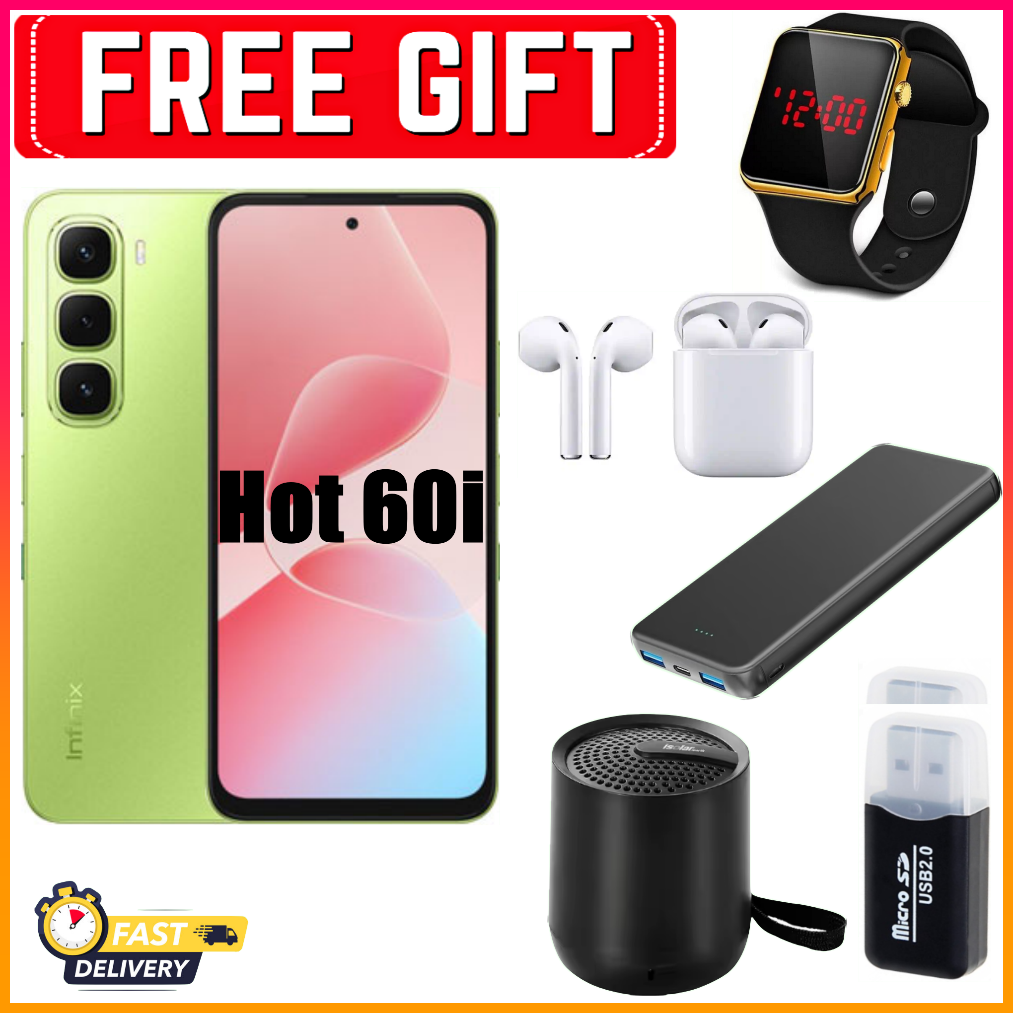 FLASH SALE DEALS!!! Infinix Hot 60i 128GB/256gb+12(6+6)GB/16(8+8)GB 6.7" 120Hz Screen 4G Phone Dual SIM 5160mAh Battery 45W Charging 50MP Camera Fingerprint Lock Android 15 smart Phones+FREEBIES