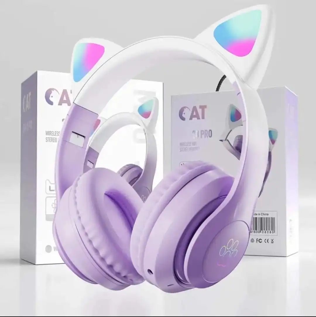 DISCOUNT DEALS!!  Cat STN-28 Pro Headphones - LED Light Cat Ears, 7-Hrs Playtime, Bluetooth Wireless & Wired Mode, TF Card Support, Built-in Microphone, Noise Cancellation, Foldable - Headphones