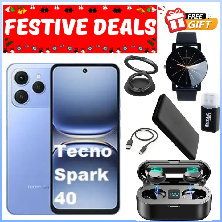 HOLIDAY DEALS ON!!Tecno Spark 40 6.67" IPS LCD Screen, 128GB/256GB ROM, Upto 8GB/16GB RAM, 5200mAh Battery, Android 14, 50MP Rear 8MP Front Camera, Fingerprint (Side-Mounted) - Smartphones+FREE GIFTS