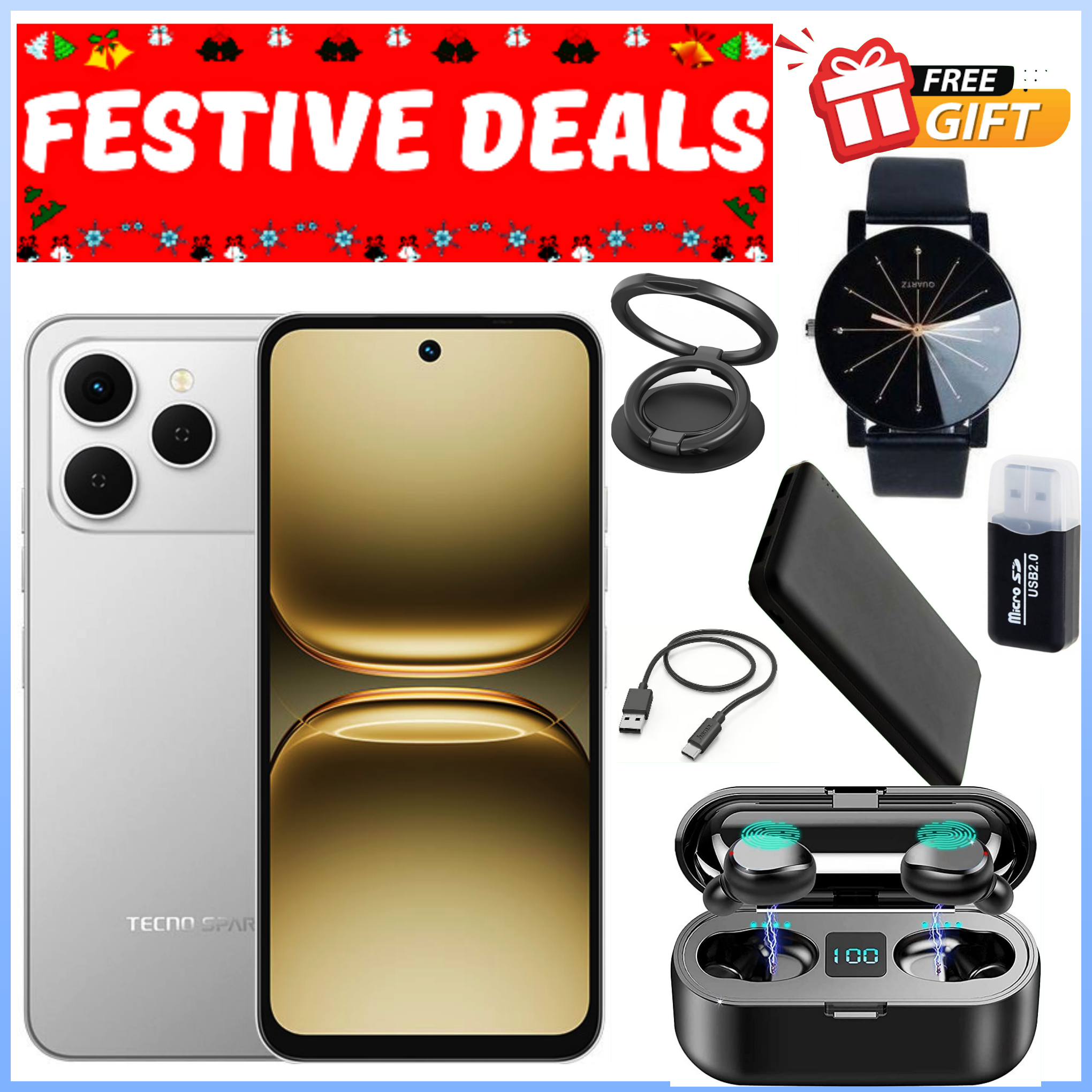 HOLIDAY DEALS ON!!Tecno Spark 40 6.67" IPS LCD Screen, 128GB/256GB ROM, Upto 8GB/16GB RAM, 5200mAh Battery, Android 14, 50MP Rear 8MP Front Camera, Fingerprint (Side-Mounted) - Smartphones+FREE GIFTS