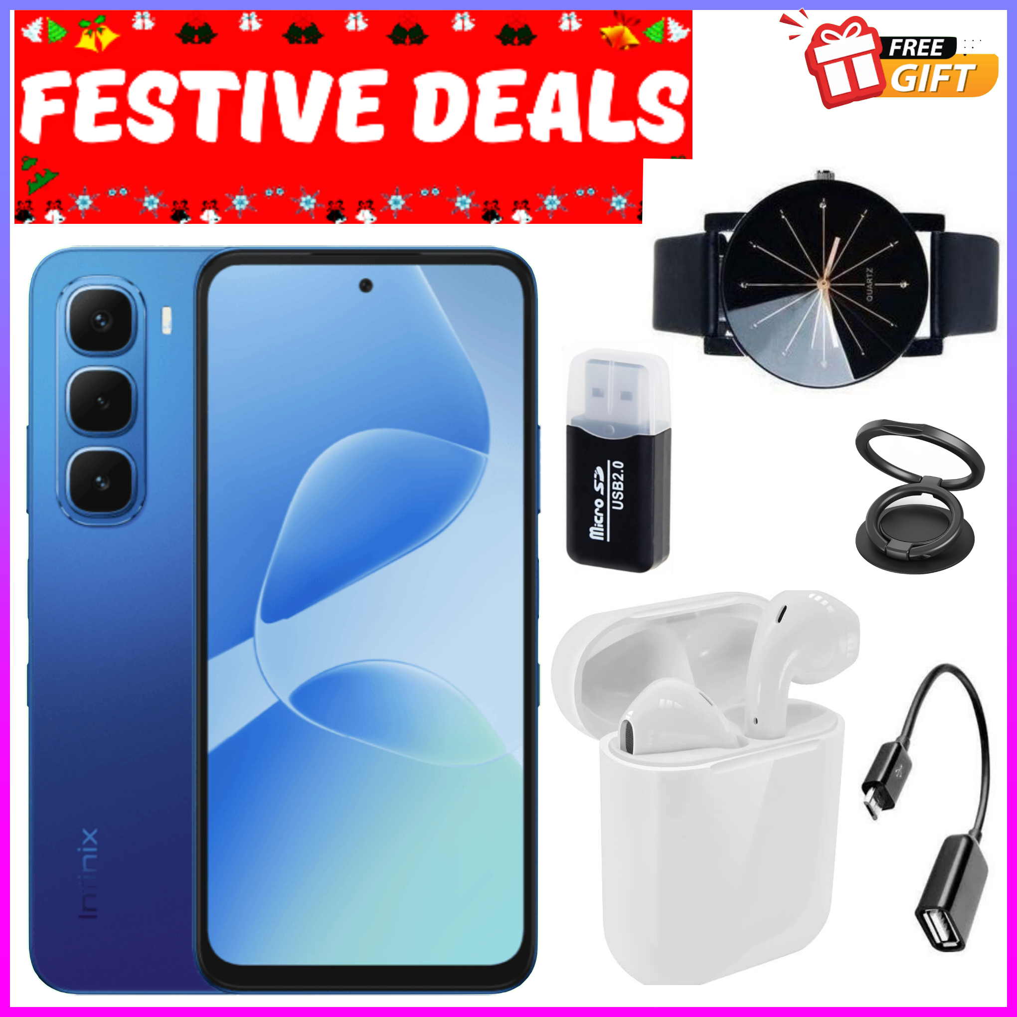 FESTIVE SEASON DEALS!!! Infinix Hot 60i 128GB+12(6+6)GB 6.7" 120Hz Screen 4G Phone Dual SIM 5160mAh Battery 45W Charging 50MP Camera Fingerprint Lock Android 15 G81 Smart AI smart Phones+FREEBIES