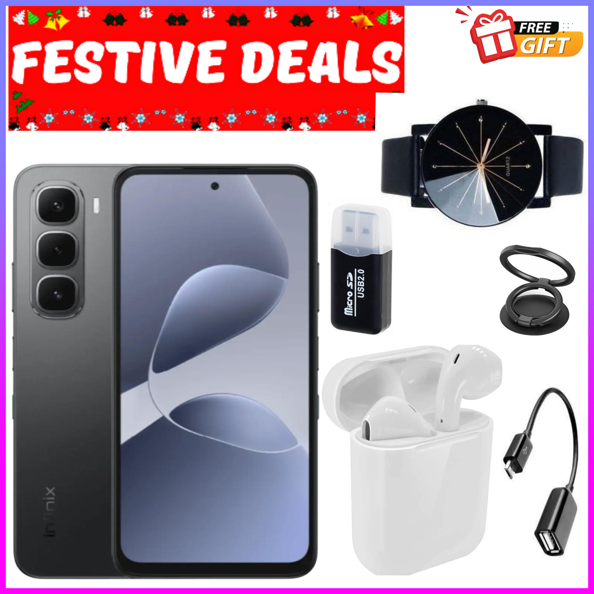 FESTIVE SEASON DEALS!!! Infinix Hot 60i 128GB+12(6+6)GB 6.7" 120Hz Screen 4G Phone Dual SIM 5160mAh Battery 45W Charging 50MP Camera Fingerprint Lock Android 15 G81 Smart AI smart Phones+FREEBIES