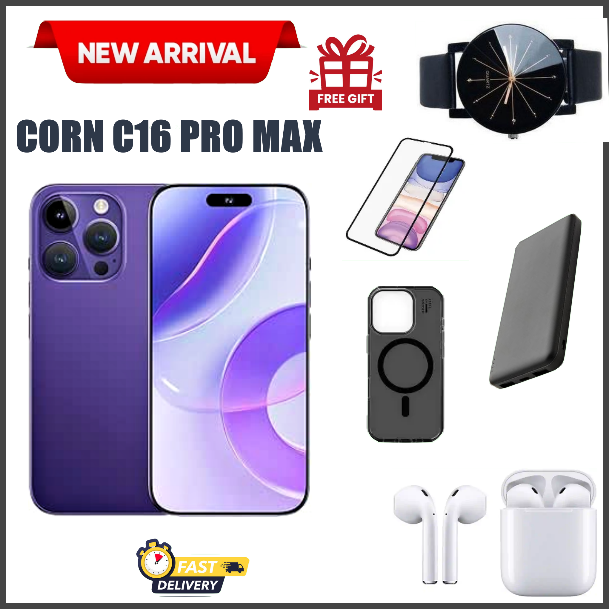 [Black Friday Offer] Corn C16 Pro Max 3G 64GB Storage +5(2+3Extended ) Ram Unlocked Cell Phone, Android 6.6"HD +WATERDROP SCREEN 13MP Main Camera,8mp Front camera 5000mAh Dual SIM+ FREEBIES