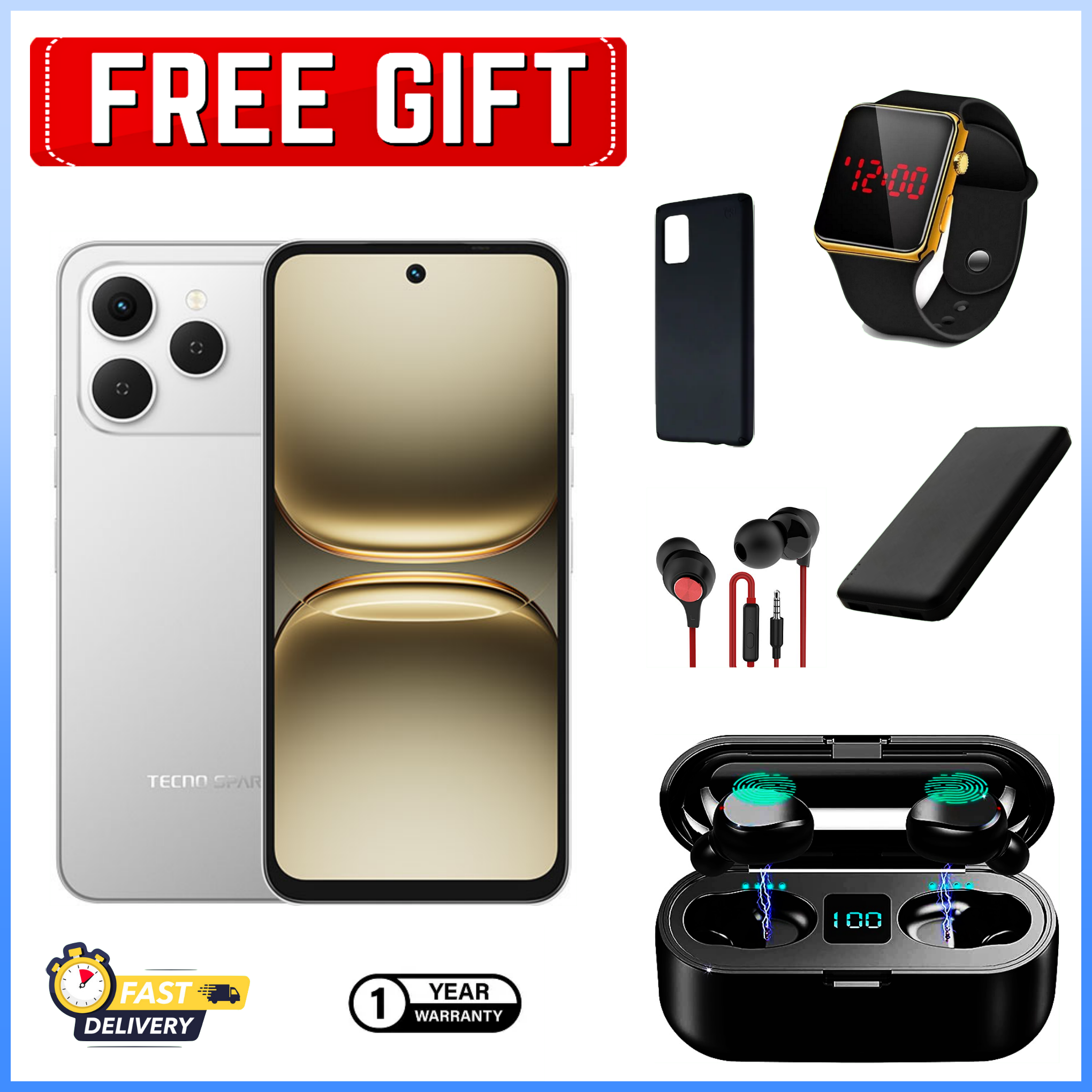 HOLIDAY DEALS ON!!Tecno Spark 40 6.67" IPS LCD Screen, 128GB/256GB ROM, Upto 8GB/16GB RAM, 5200mAh Battery, Android 14, 50MP Rear 8MP Front Camera, Fingerprint (Side-Mounted) - Smartphones+FREE GIFTS