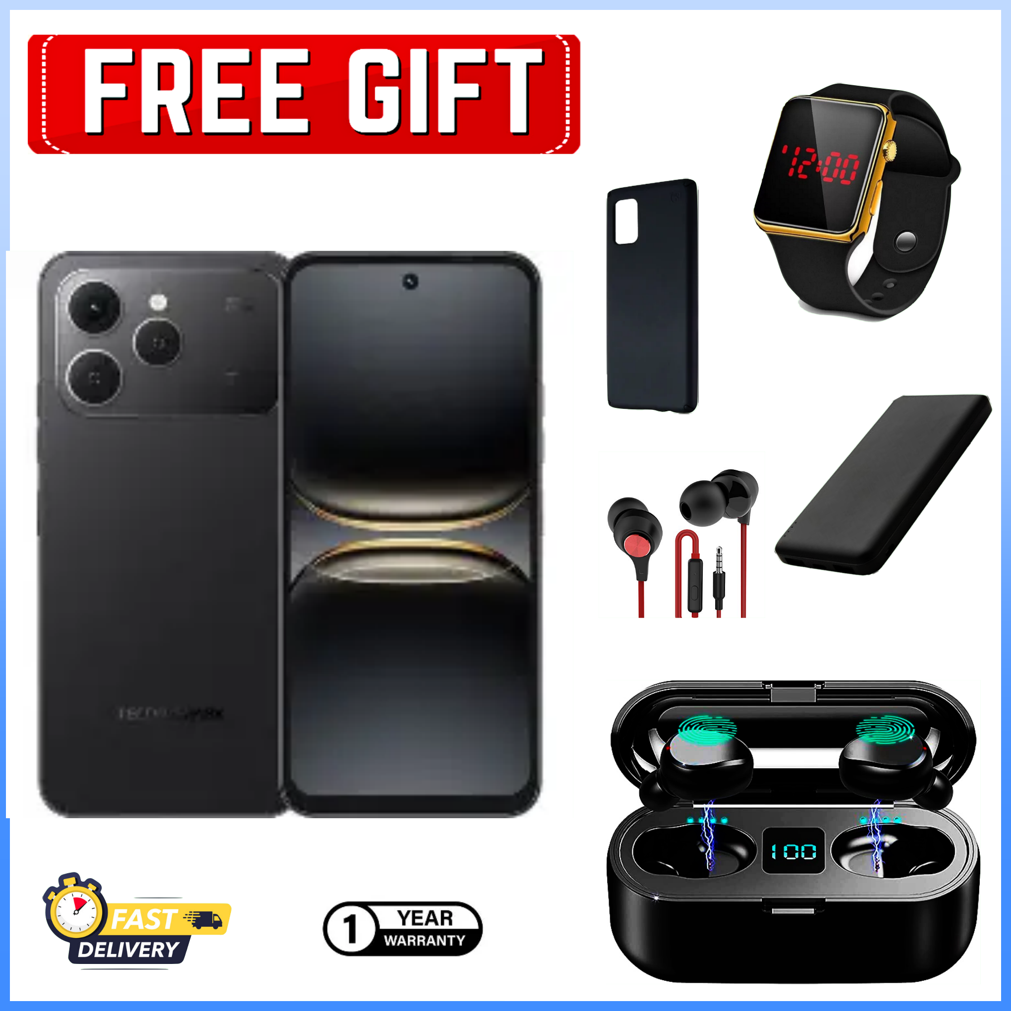 HOLIDAY DEALS ON!!Tecno Spark 40 6.67" IPS LCD Screen, 128GB/256GB ROM, Upto 8GB/16GB RAM, 5200mAh Battery, Android 14, 50MP Rear 8MP Front Camera, Fingerprint (Side-Mounted) - Smartphones+FREE GIFTS