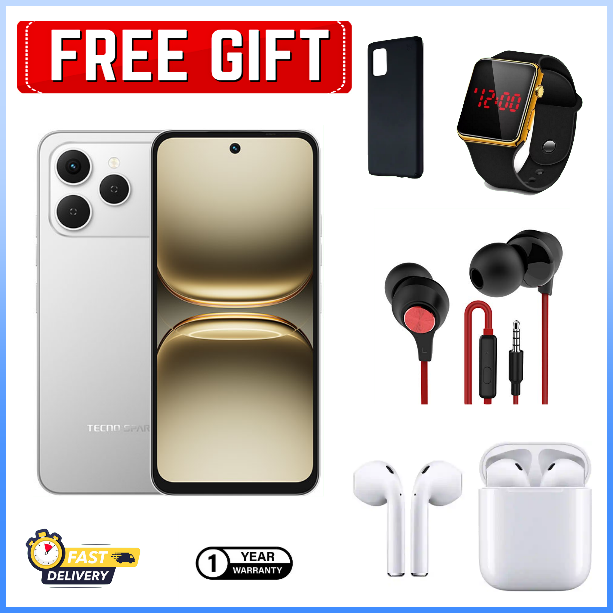 HOLIDAY DEALS ON!!Tecno Spark 40 6.67" IPS LCD Screen, 128GB/256GB ROM, Upto 8GB/16GB RAM, 5200mAh Battery, Android 14, 50MP Rear 8MP Front Camera, Fingerprint (Side-Mounted) - Smartphones+FREE GIFTS