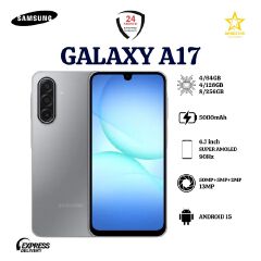 LIMITED OFFERS!! Samsung Galaxy A17 128GB+4GB 6.7" Super AMOLED Display Mediatek Helio G99 50MP Triple Camera Android 15 IP54 Waterproof 5000mAh 25W Type-C AI Smart Phones Samsung A17, A17 samsung