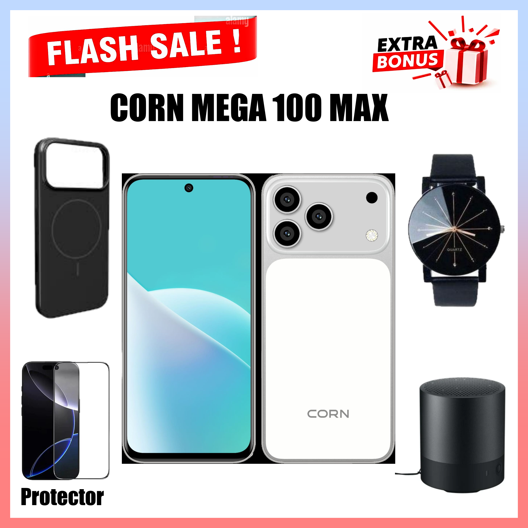 LIMITED TIME DEAL!! CORN MEGA 100 MAX 6.67"HD 64GB ROM, 5(2+3)GB RAM 5000mAh  DUAL SIM CARD SMART PHONE SIDE FINGERPRINT FACE UNLOCK, 3G NETWORK13MP ULTRA CAMERA 8MP SELFIE-SMARTPHONE+FREEGIFT