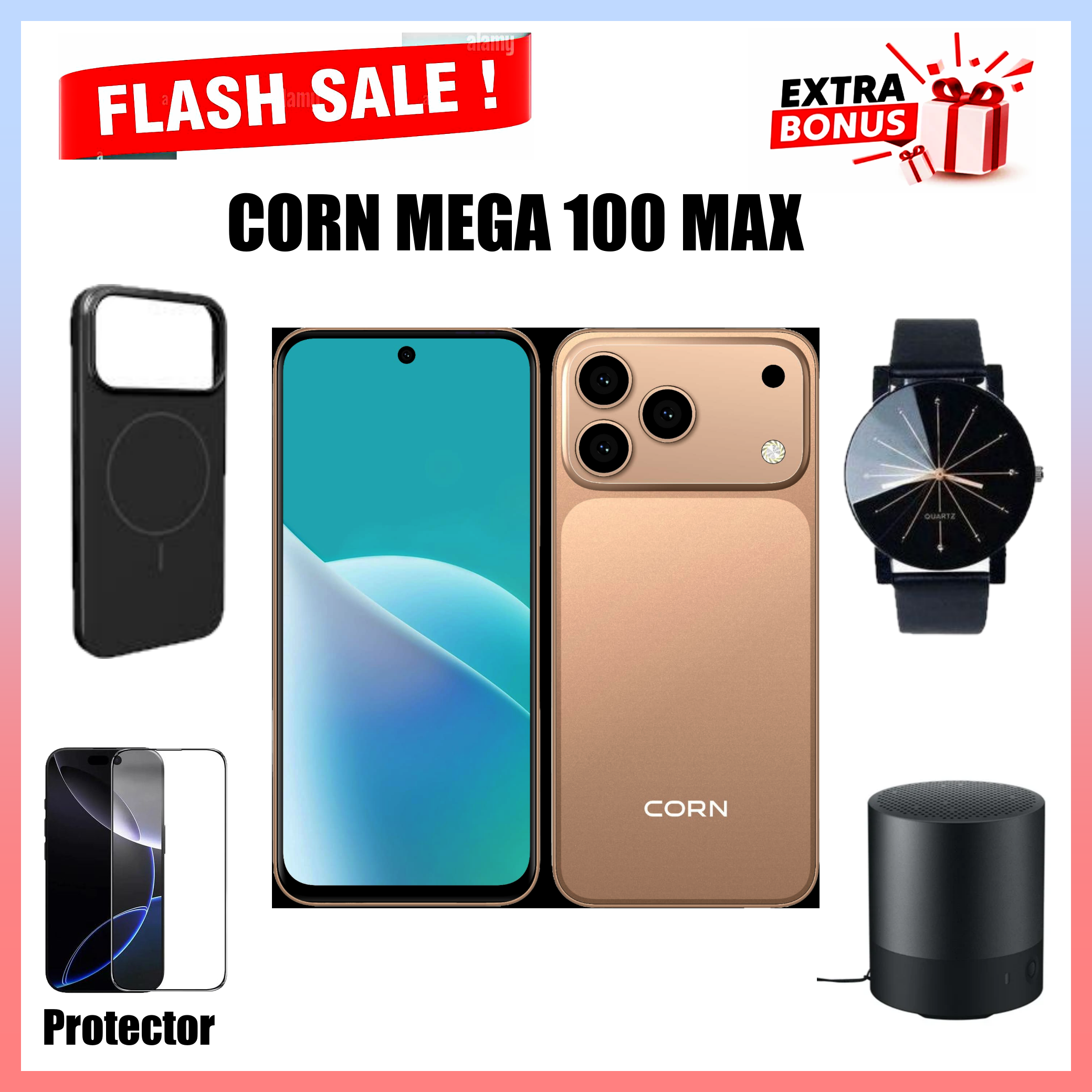 LIMITED TIME DEAL!! CORN MEGA 100 MAX 6.67"HD 64GB ROM, 5(2+3)GB RAM 5000mAh  DUAL SIM CARD SMART PHONE SIDE FINGERPRINT FACE UNLOCK, 3G NETWORK13MP ULTRA CAMERA 8MP SELFIE-SMARTPHONE+FREEGIFT