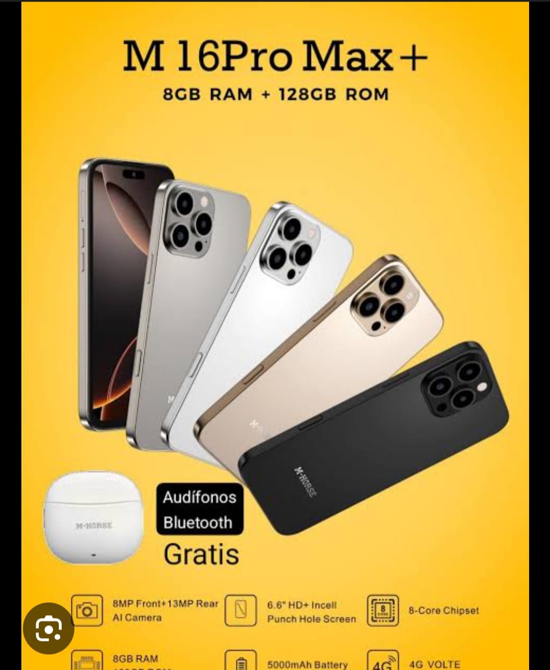 HOT DEALS!!M-HORSE M16 Pro Max 6.6'' HD + incell 4GB RAM + 64GB ROM 5MP Front camera +8MP Rear camera 5000mAh battery capacity side fingerprint UNLOCK Android 14 phone smartphoneM-HORSE M16 Pro Max 6.