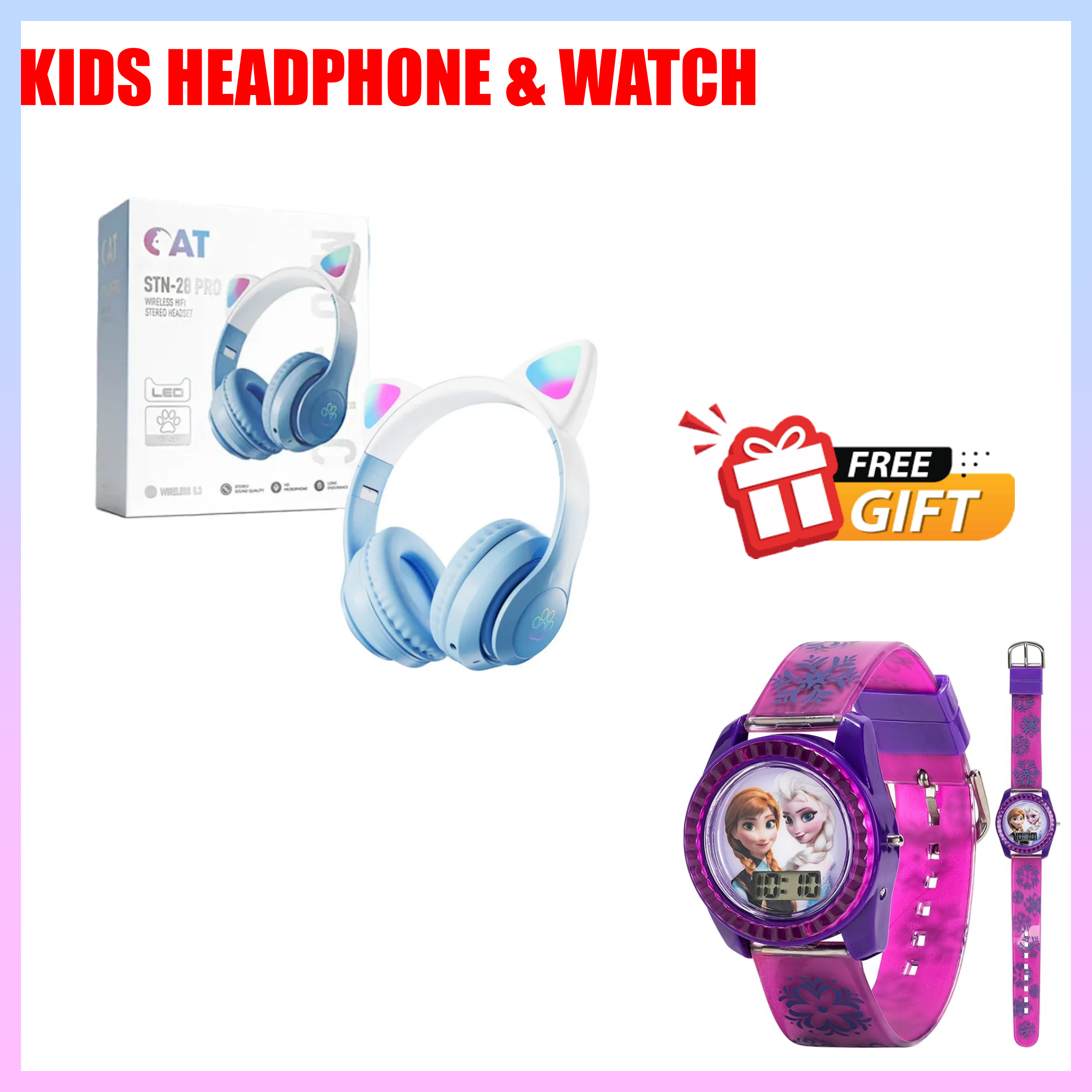 DISCOUNT DEALS!!  Cat STN-28 Pro Headphones - LED Light Cat Ears, 7-Hrs Playtime, Bluetooth Wireless & Wired Mode, TF Card Support, Built-in Microphone, Noise Cancellation, - Headphones+FREE GIFT
