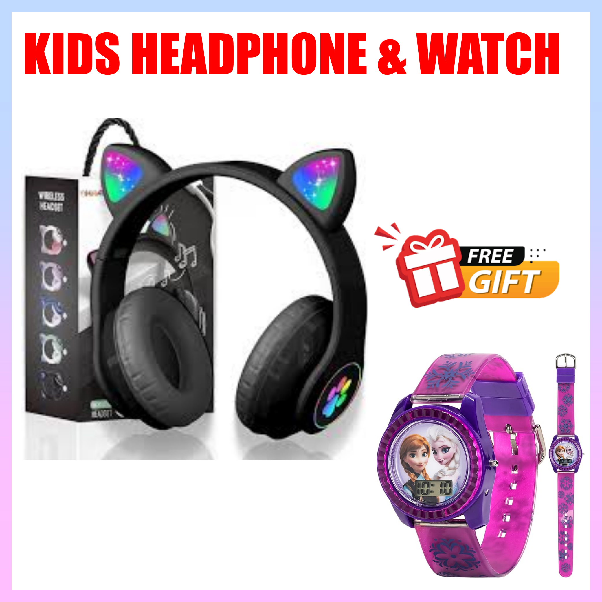 DISCOUNT DEALS!!  Cat STN-28 Pro Headphones - LED Light Cat Ears, 7-Hrs Playtime, Bluetooth Wireless & Wired Mode, TF Card Support, Built-in Microphone, Noise Cancellation, - Headphones+FREE GIFT
