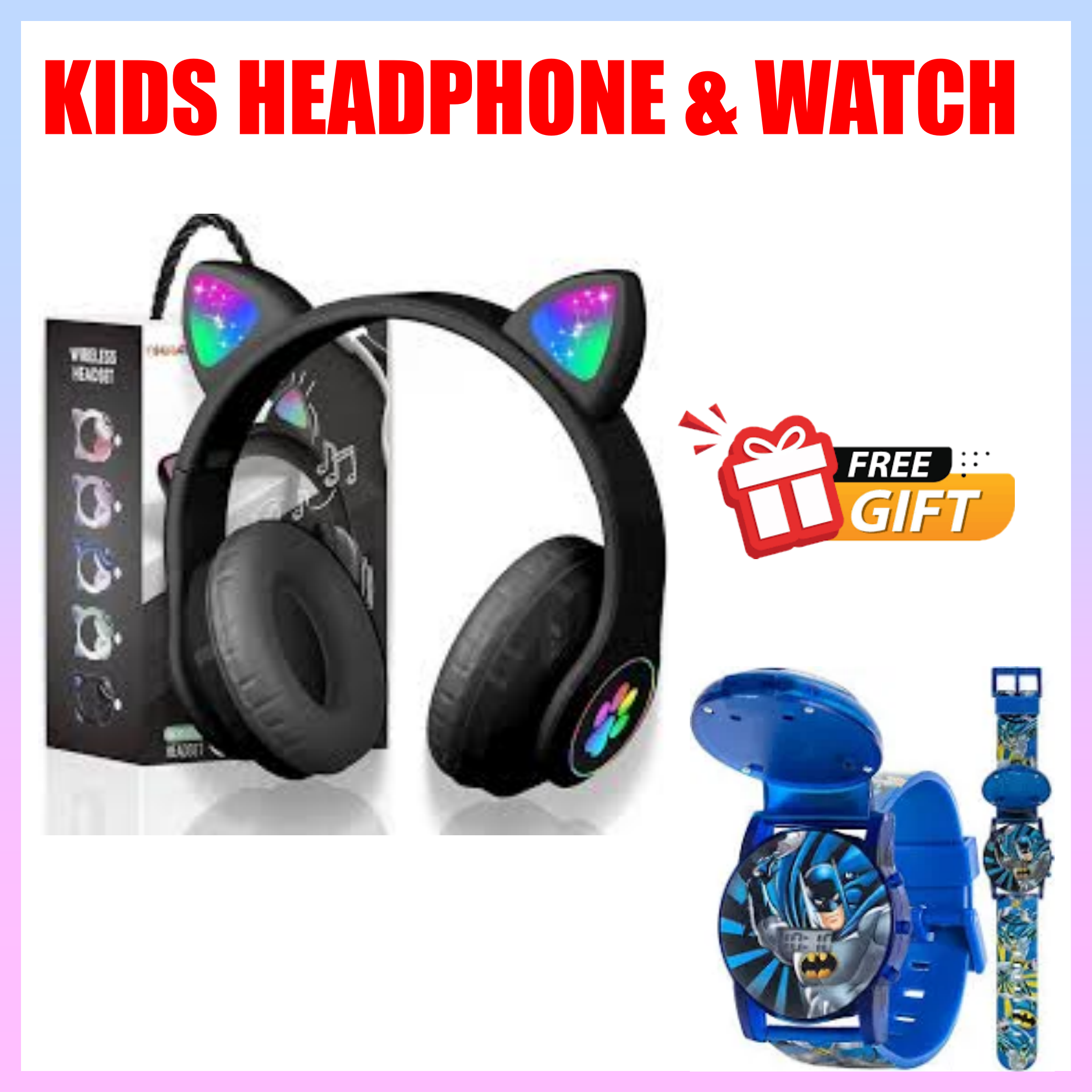 DISCOUNT DEALS!!  Cat STN-28 Pro Headphones - LED Light Cat Ears, 7-Hrs Playtime, Bluetooth Wireless & Wired Mode, TF Card Support, Built-in Microphone, Noise Cancellation, - Headphones+FREE GIFT