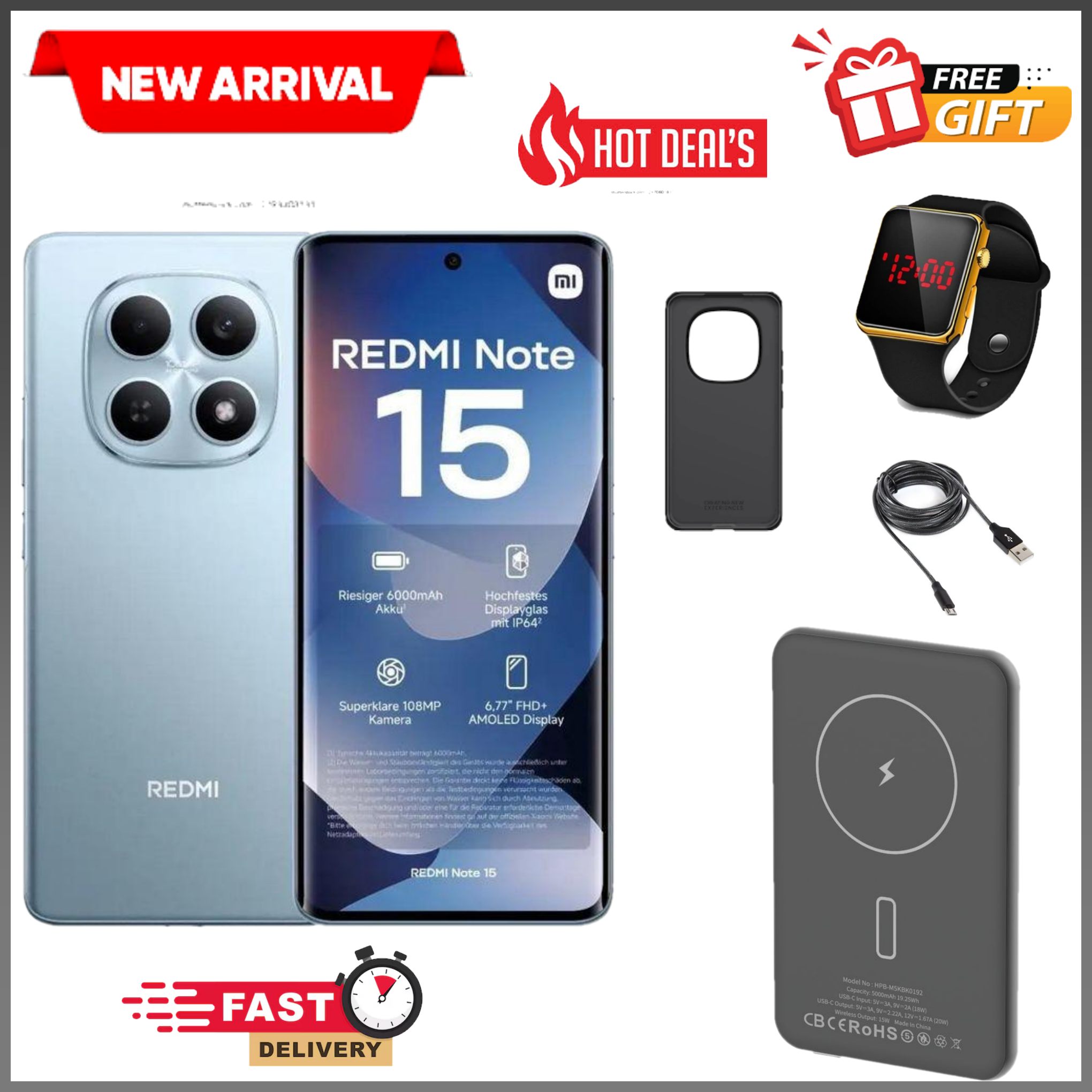NEW ARRIVAL DEALS!! Redmi Note 15 4G - 128GB/256GB ROM+8GB/6GB RAM 120Hz 6.77" AMOLED Display 6000mAh Battery 108MP Rear & 20MP Selfie Camera Android 15 33W Fast Charging On-screen Fingerprint Sensor
