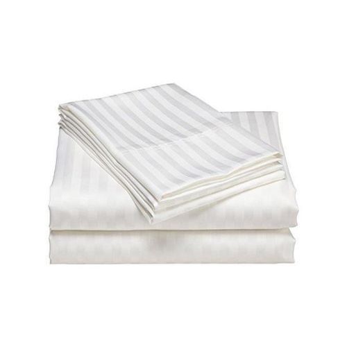 TC Egyptian White Stripped Soft Cotton 4 Set Bedsheets 2 Bed Sheet 2 Pillow Cases