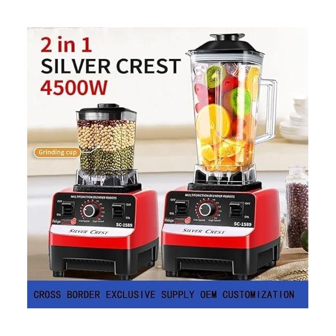 silver crest 4500W Heavy Duty Commercial Grade Blender: Multifunctional 2-in-1 Juicer Mixer with 2 Jars