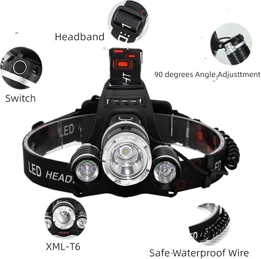 YL TRD Rechargeable Led Head Lamp 3 X Cree T6, Spotlight High Power Headlights, Outdoor Running, Camping, Fishing