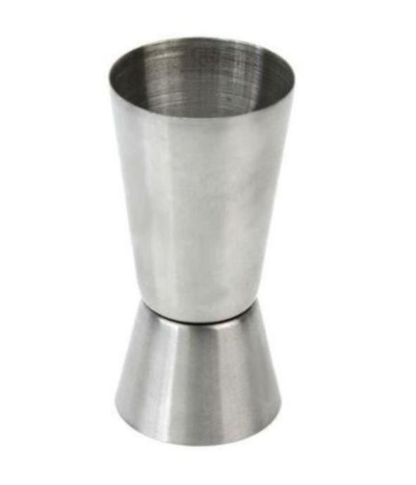Metallic Double-Sided Tot Glass - Stainless Steel, 15ml/30ml AND 30ML/60ML Measurement Sides