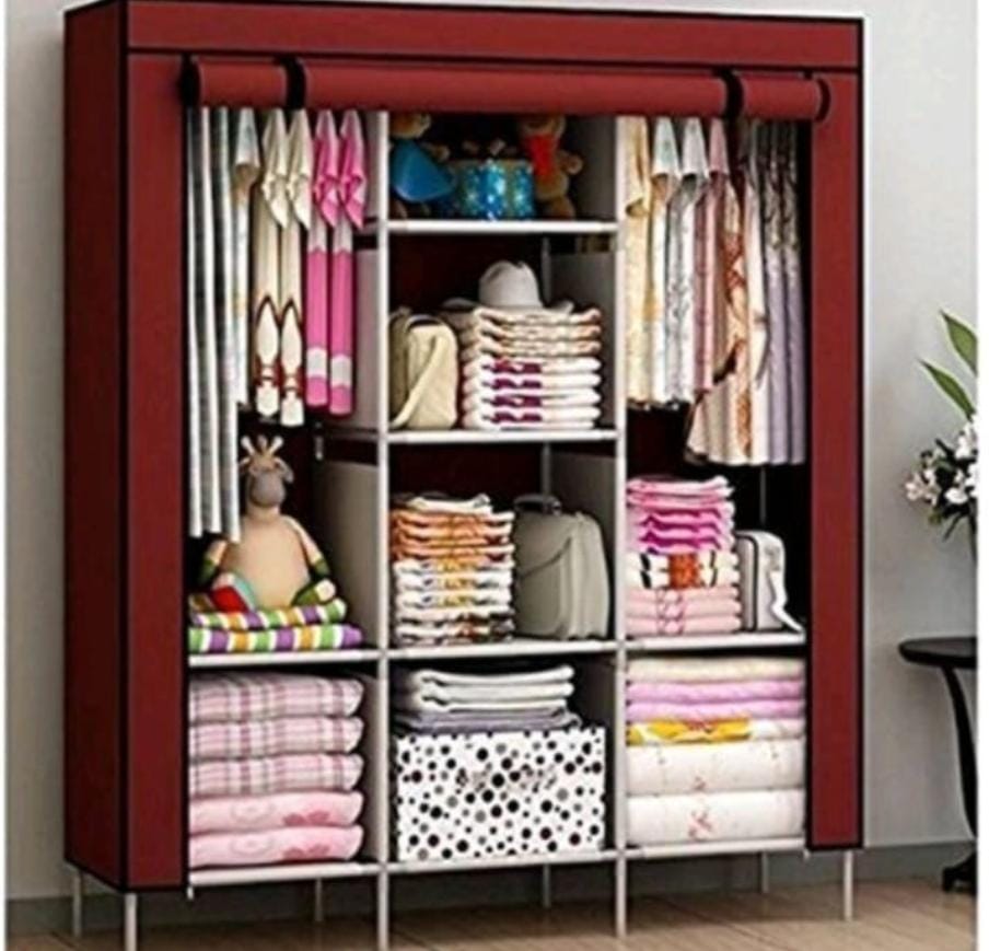 Elegant Metallic Portable 3 Column Cloth Wardrobe