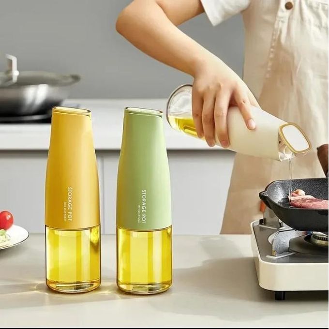 Automatic Oil Dispenser Glass Jar with Easy-Pour Plastic Lid – 500ml Leak-Proof Kitchen Bottle for Cooking, Olive Oil & Vinegar Storage