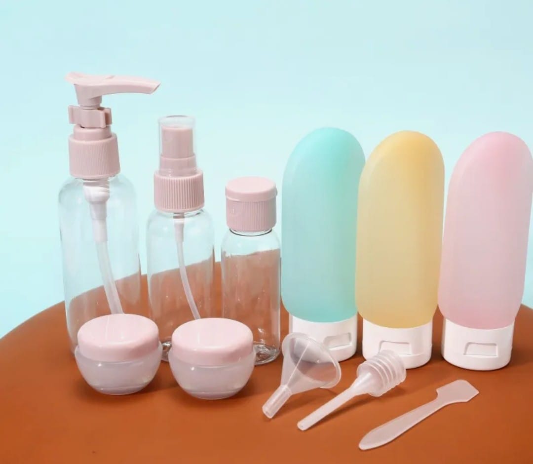 Travel refillable bottle set spray lotion, shampoo, shower gel tube