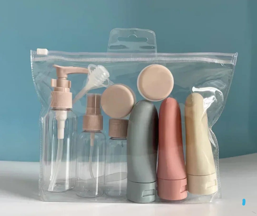 Travel refillable bottle set spray lotion, shampoo, shower gel tube