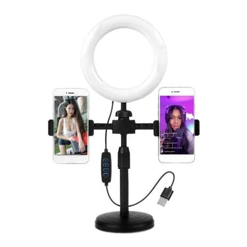 6inch led selfie stand ringlight with 3 modes and dual phone holder for makeup and live broadcast