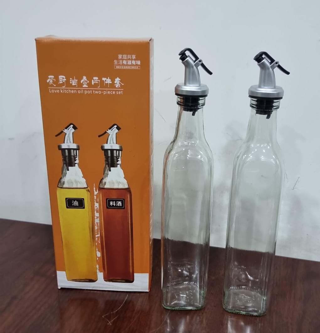 High Quality 2-in-1 Glass Oil/ Vinegar/ Soy Sauce Dispenser (2pcs, 580ml Each)