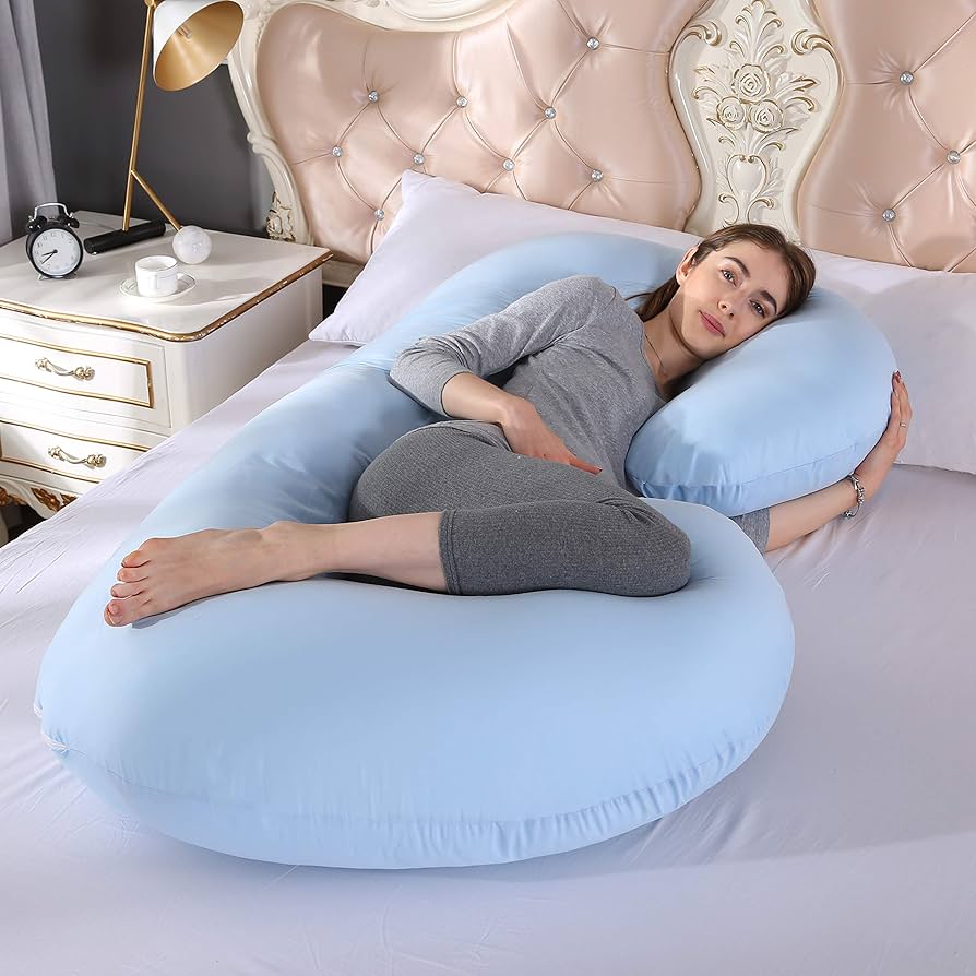 Pregnancy Pillow Gift for Pregnant Women to Sleeping C-Shape Maternity Support Pillow - for Back, HIPS, Legs, Stomach, Belly for Pregnant Women with Removable Cotton Cover ,Grey and Blue