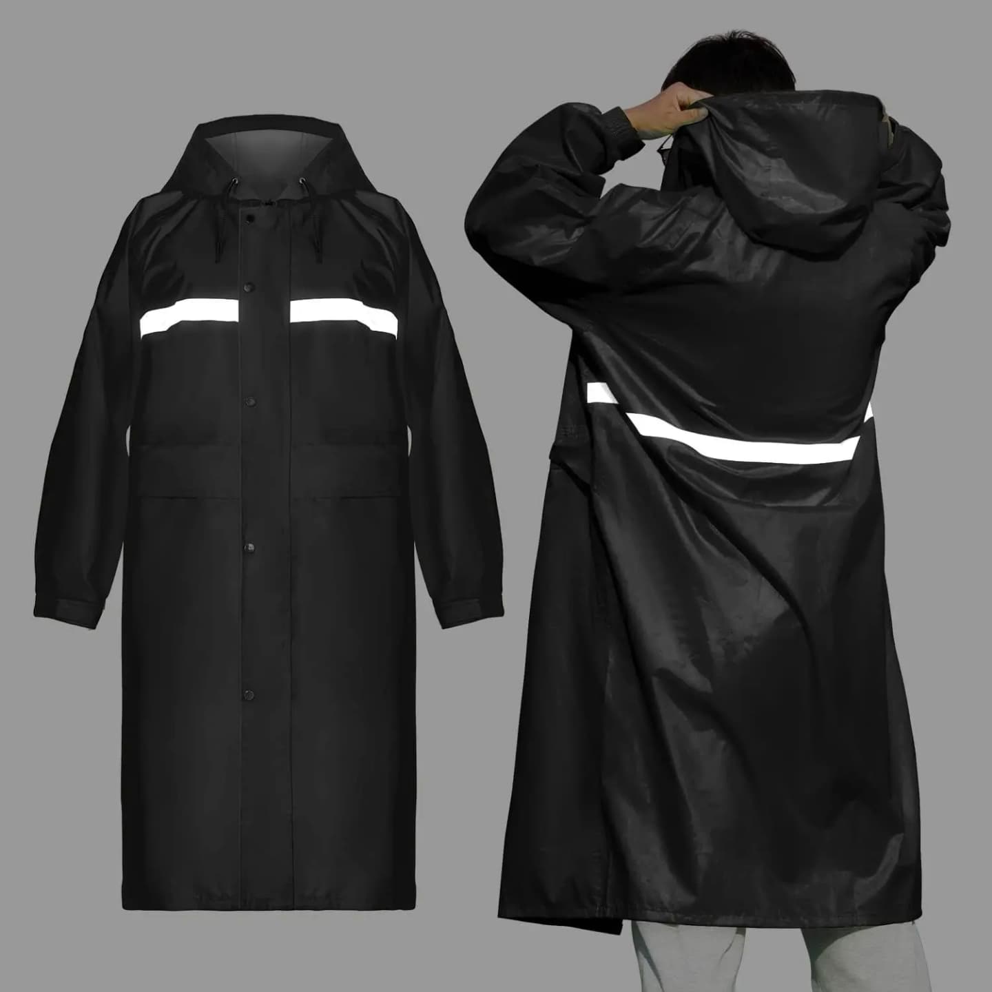 Black Adult raincoat with cap .Very high quality length 110cms and upto 120kgs Unisex. Safe & Eco-friendly - The rain coat is made of an eco-friendly material (100% EVA), no plastic smell.